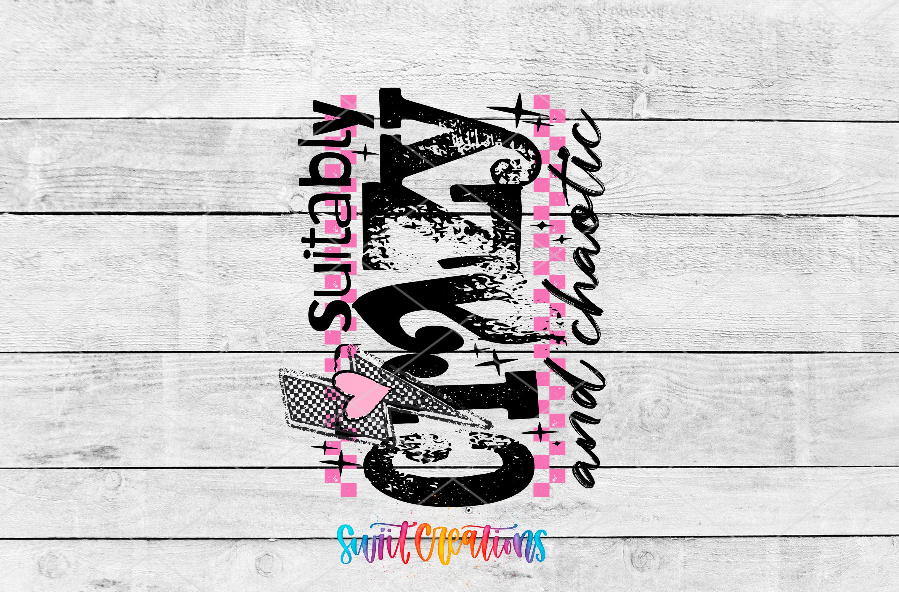 a graphic design with a text and a heart-shaped element. The text appears to be stylized and includes the words "Suitably" and "Chastic". The heart-shaped element is placed in the center of the design.