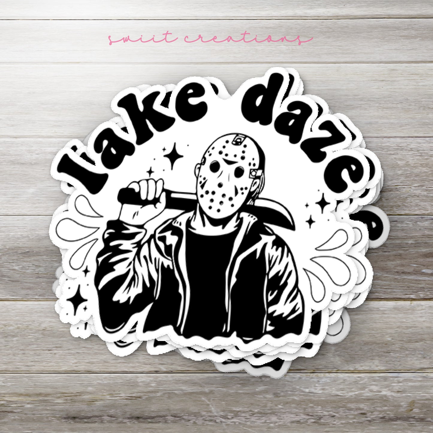 a sticker of a person wearing a mask and holding a knife