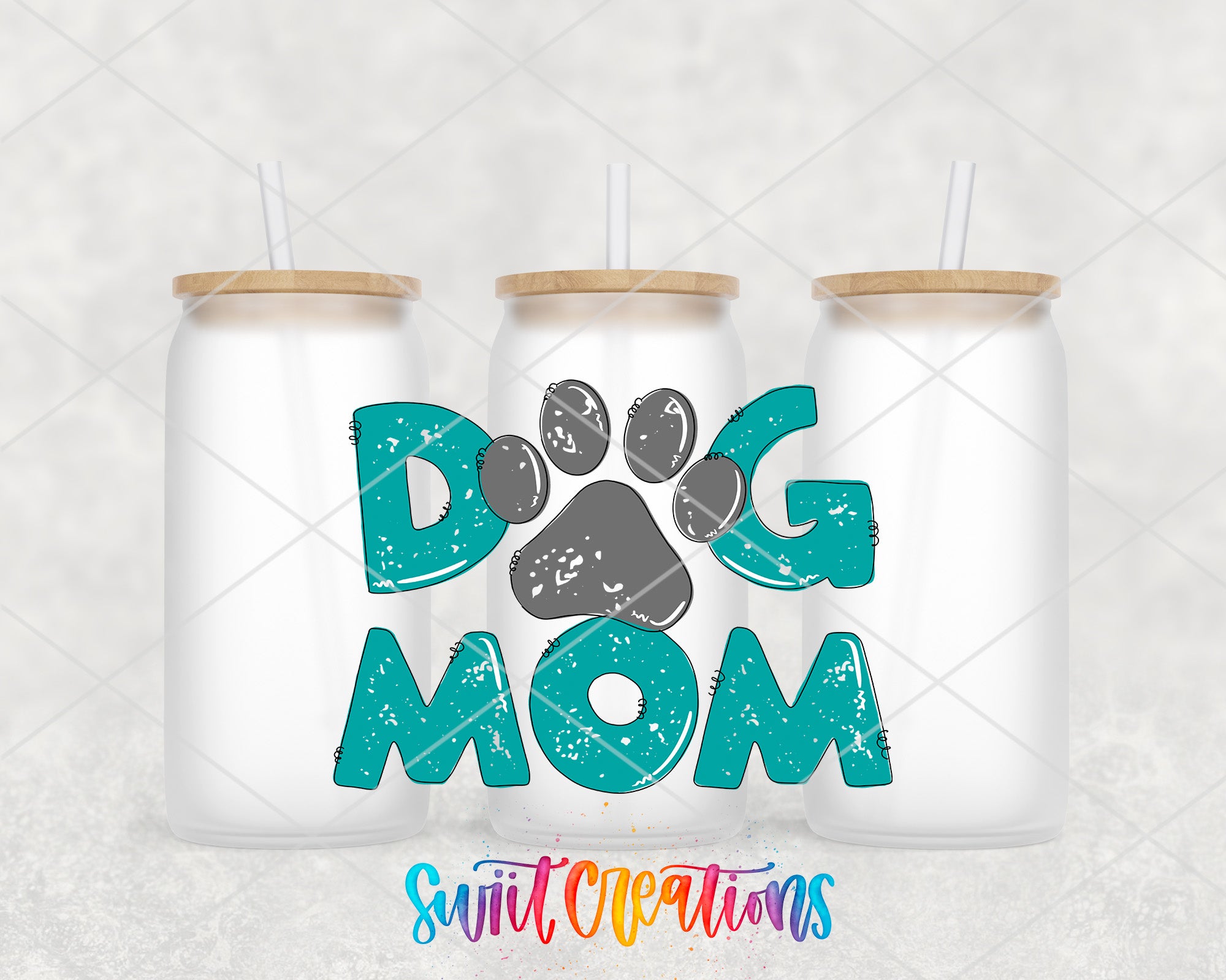 a couple of jars with a dog mom design on them