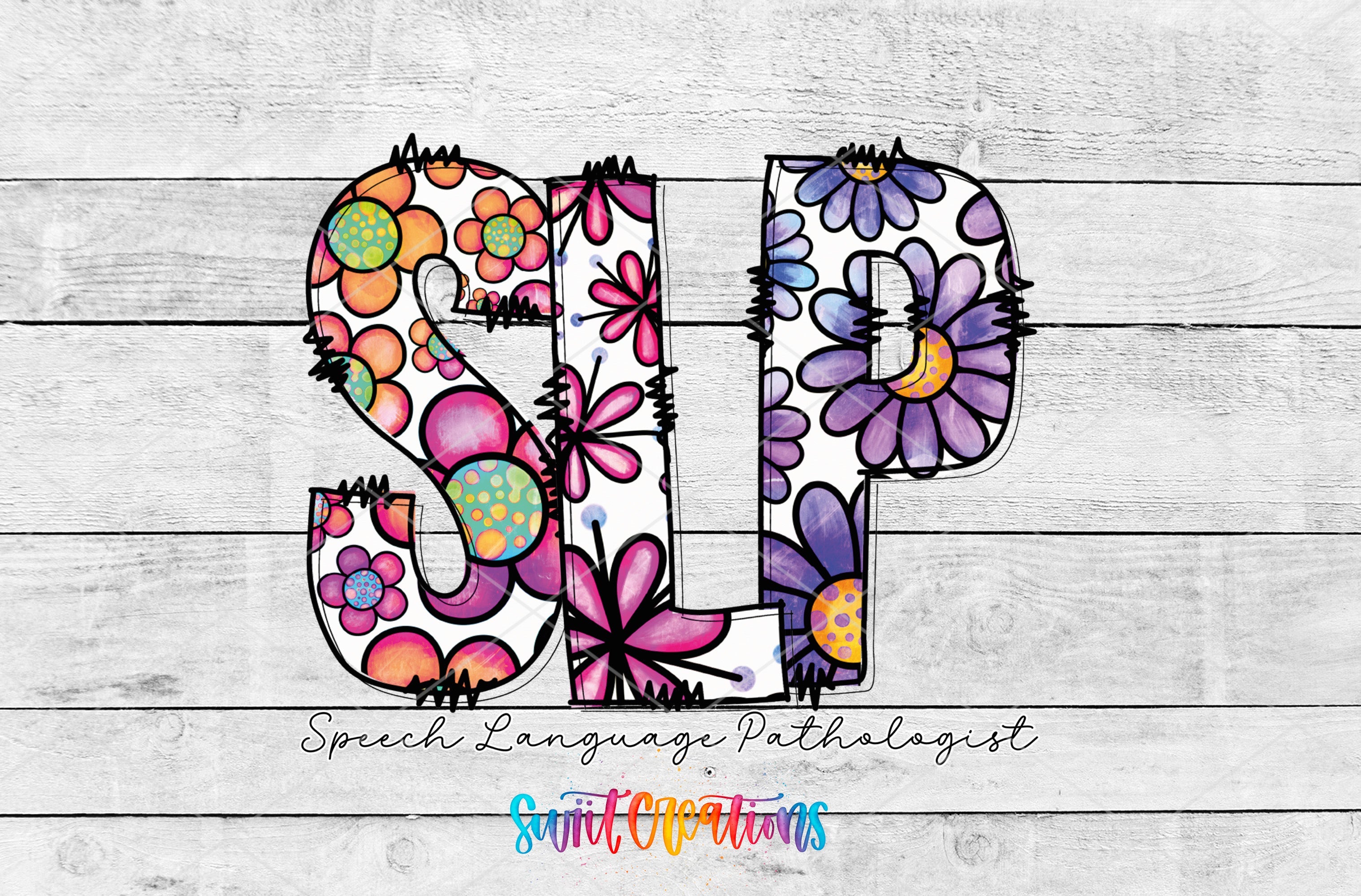 a colorful flowered number is displayed on a wooden background