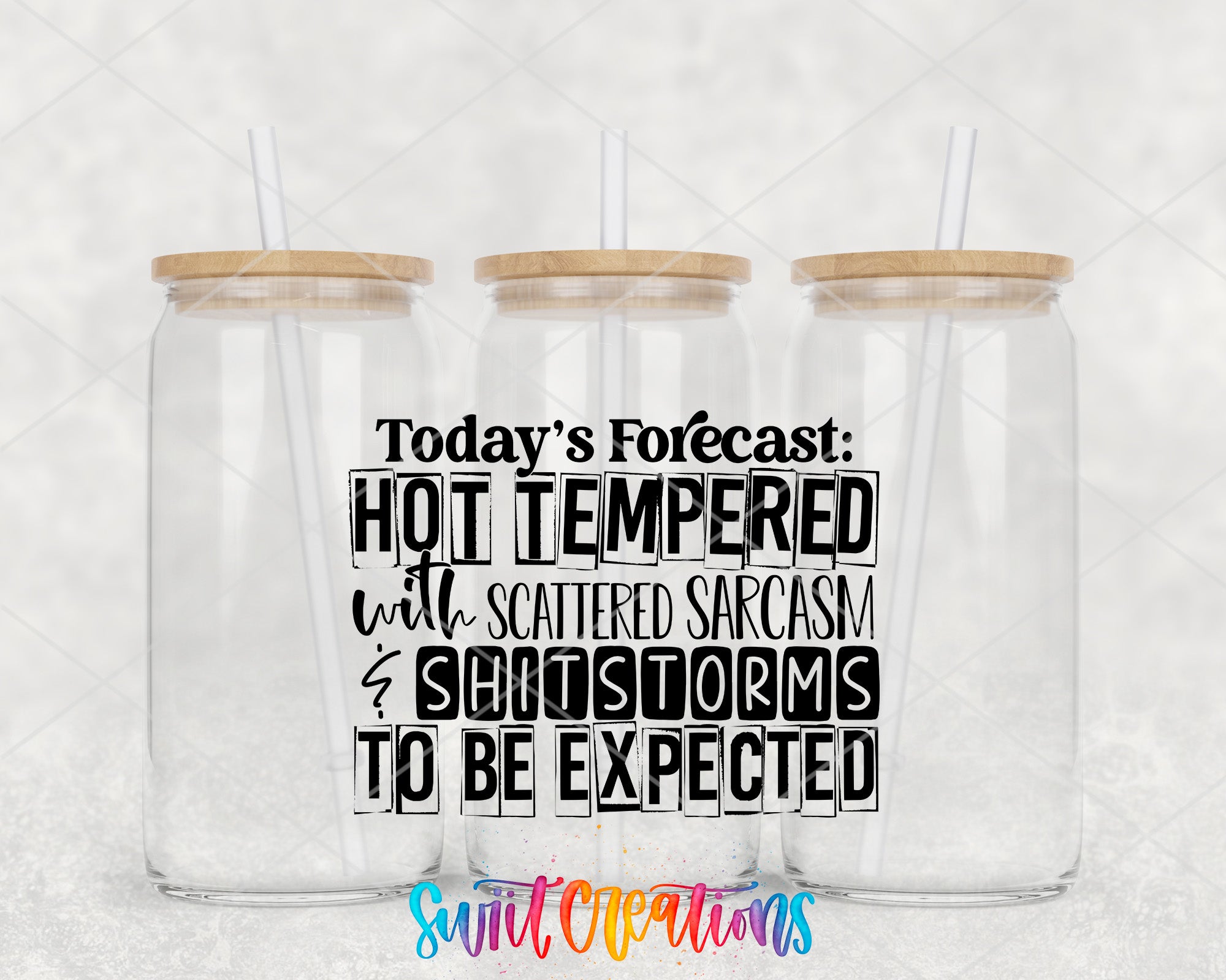 two clear tumblers with words on them
