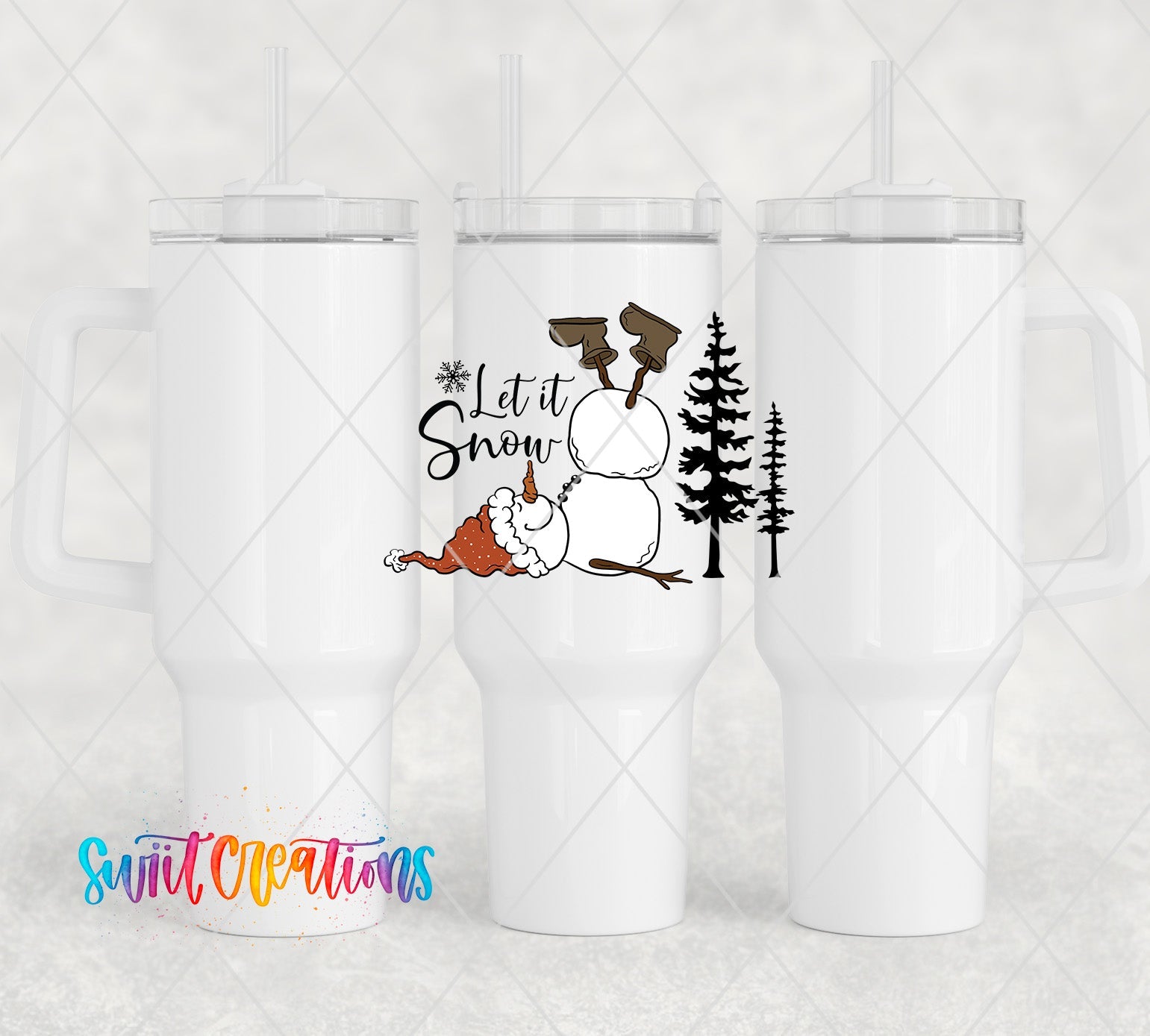 a couple of white coffee mugs sitting next to each other