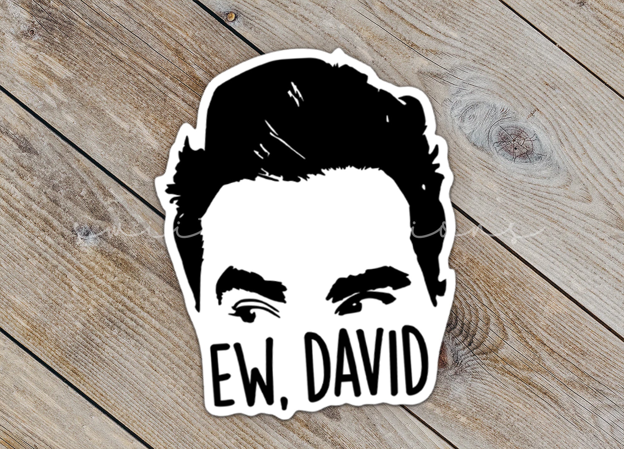 a sticker of a man's face with the words ew, david