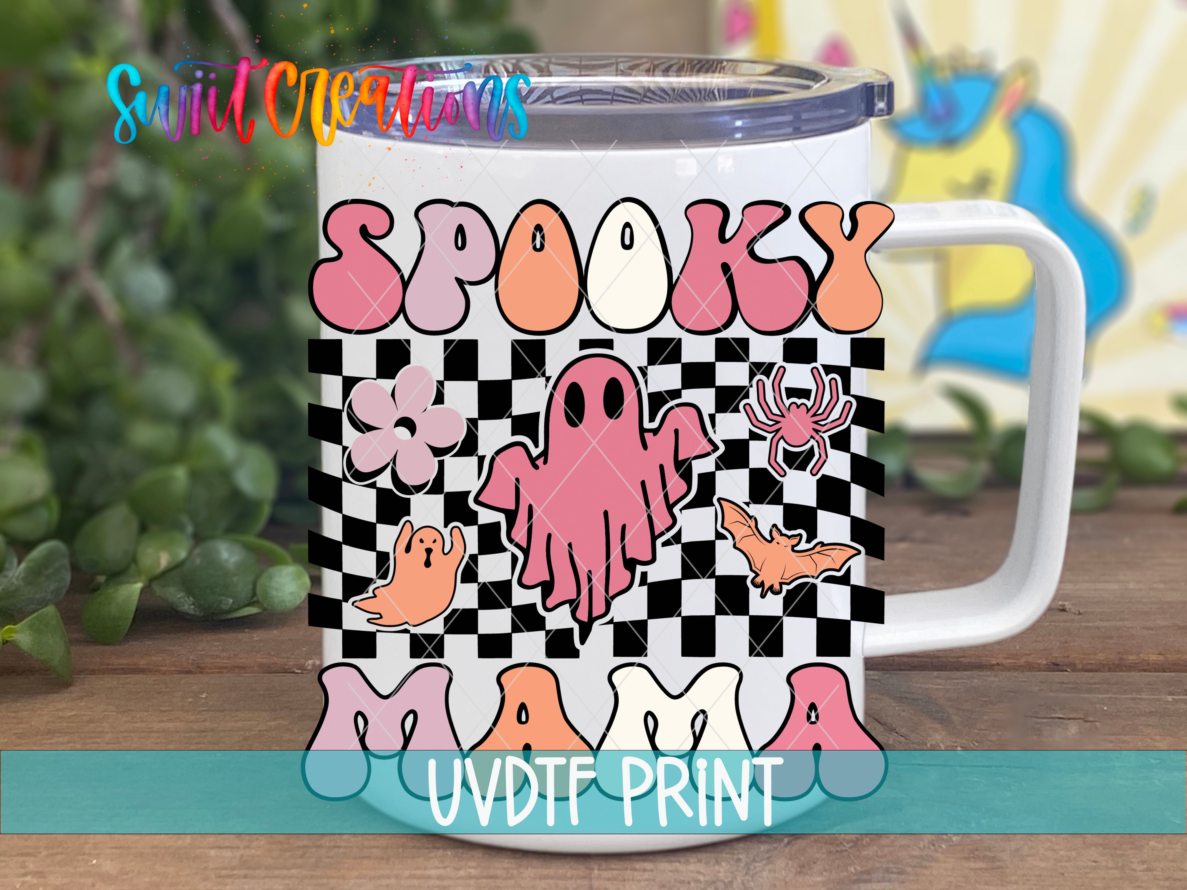 a coffee mug with an image of a pink octopus on it