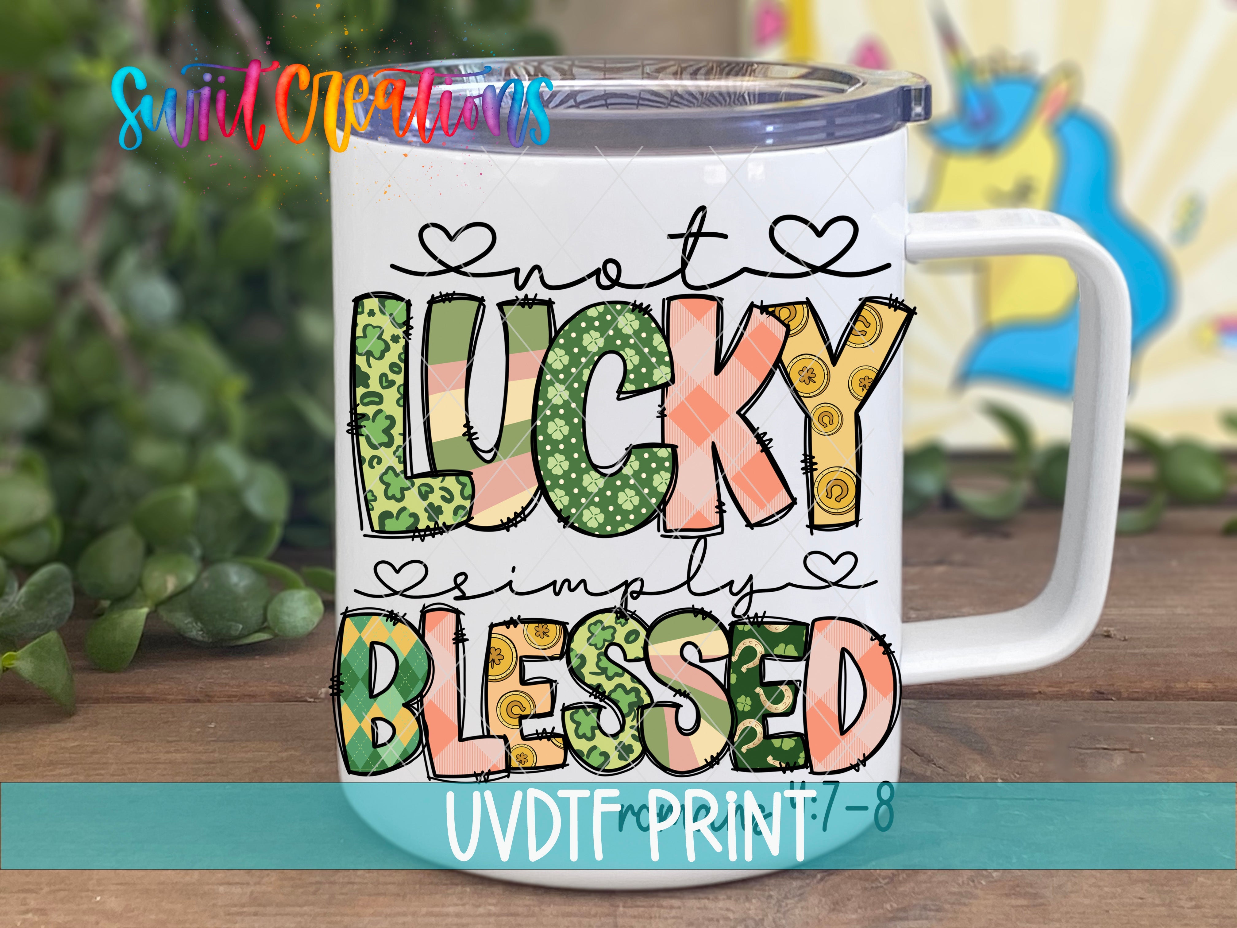 a coffee mug with the words lucky and a picture of a turtle on it