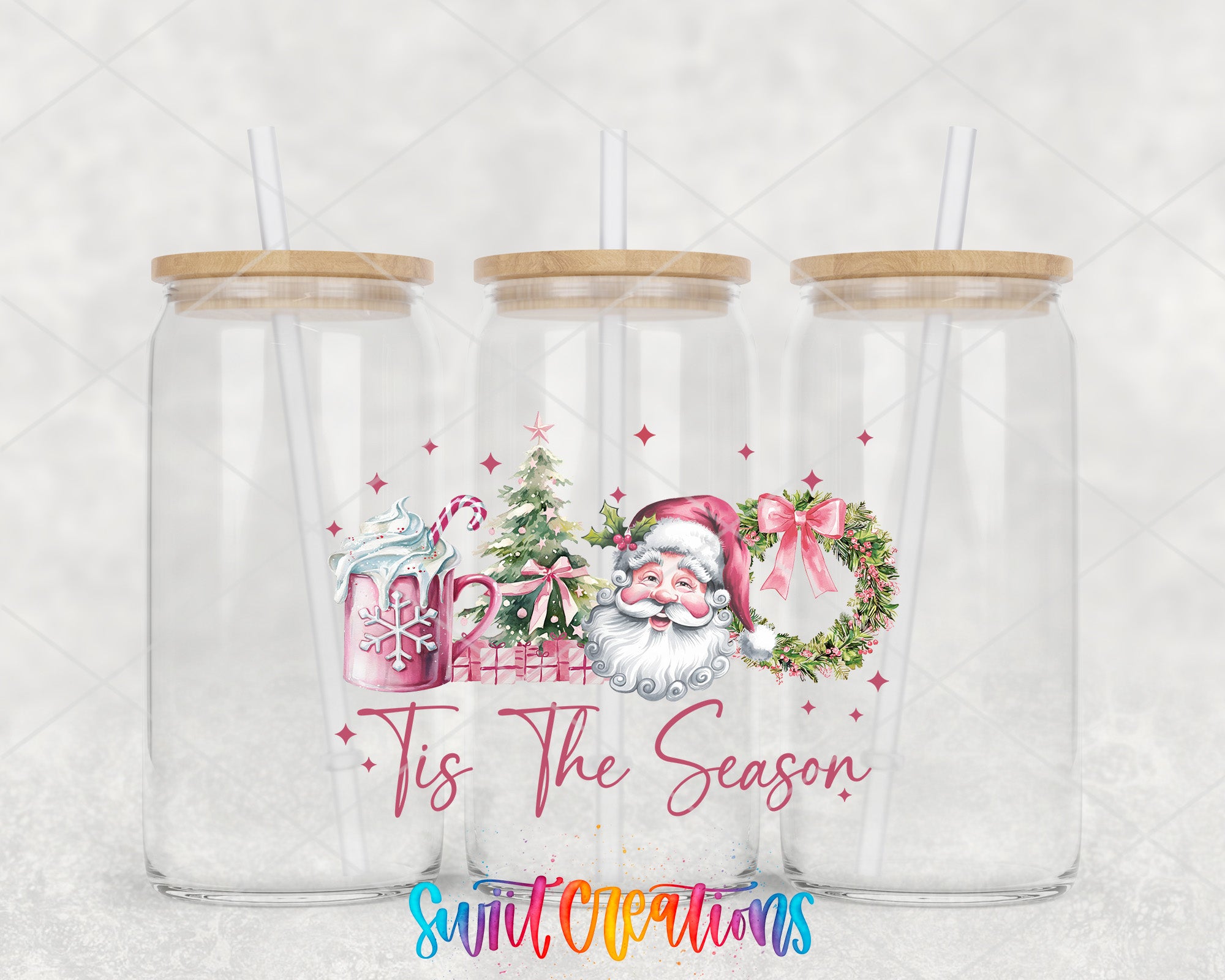 a couple of cups with santa claus on them
