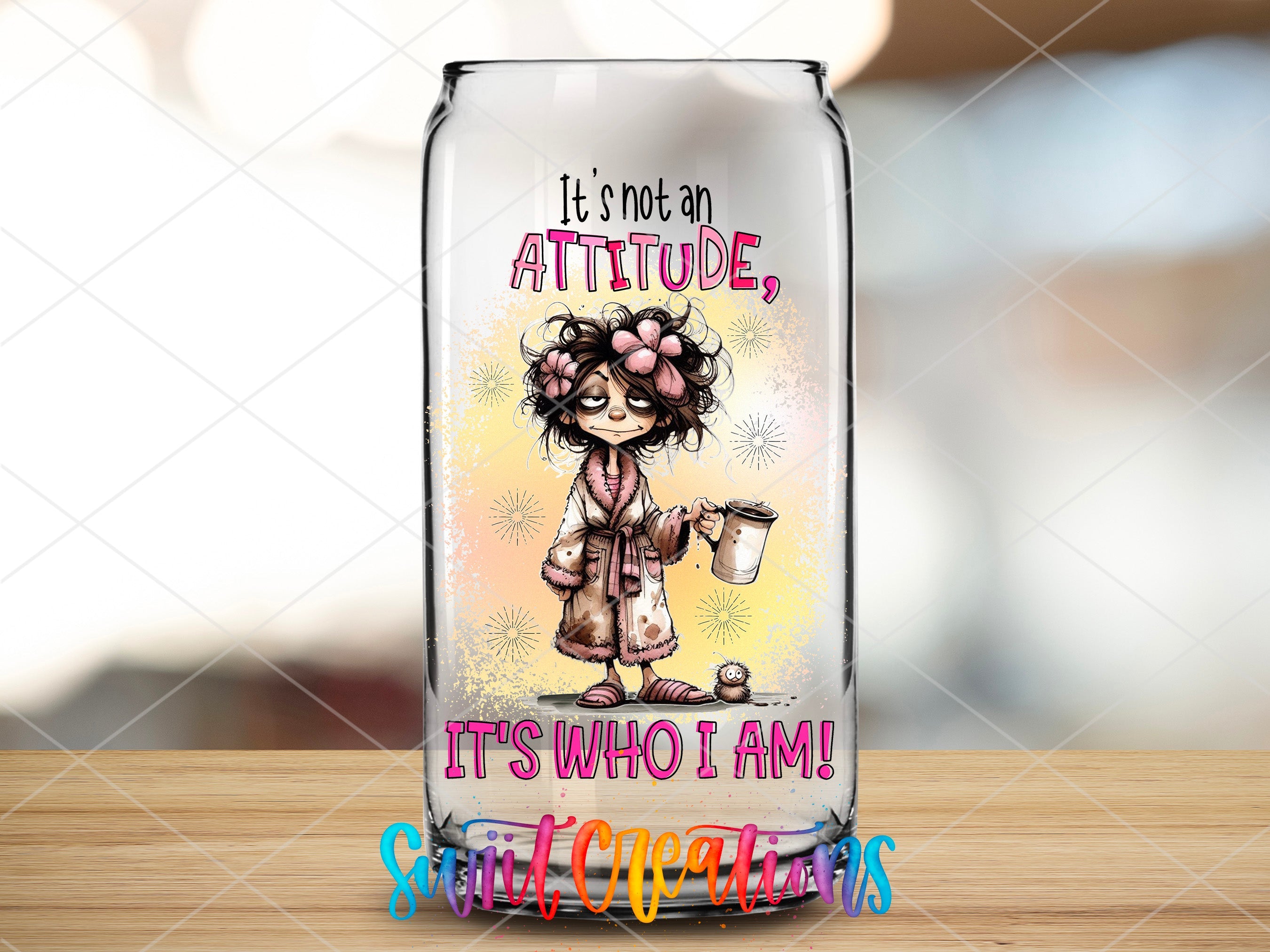 a glass jar with a picture of a girl holding a cup