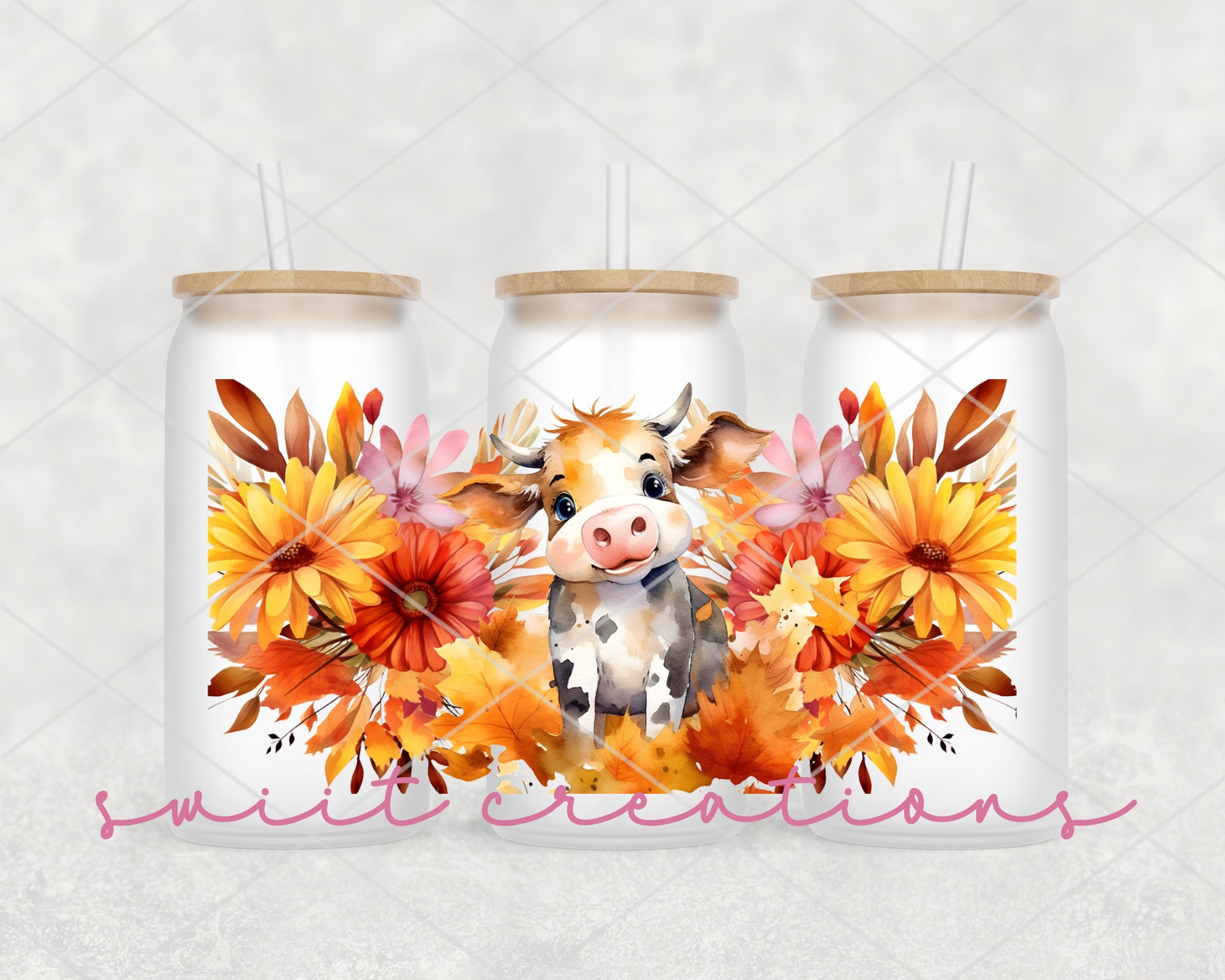 a couple of jars with a picture of a cow on them