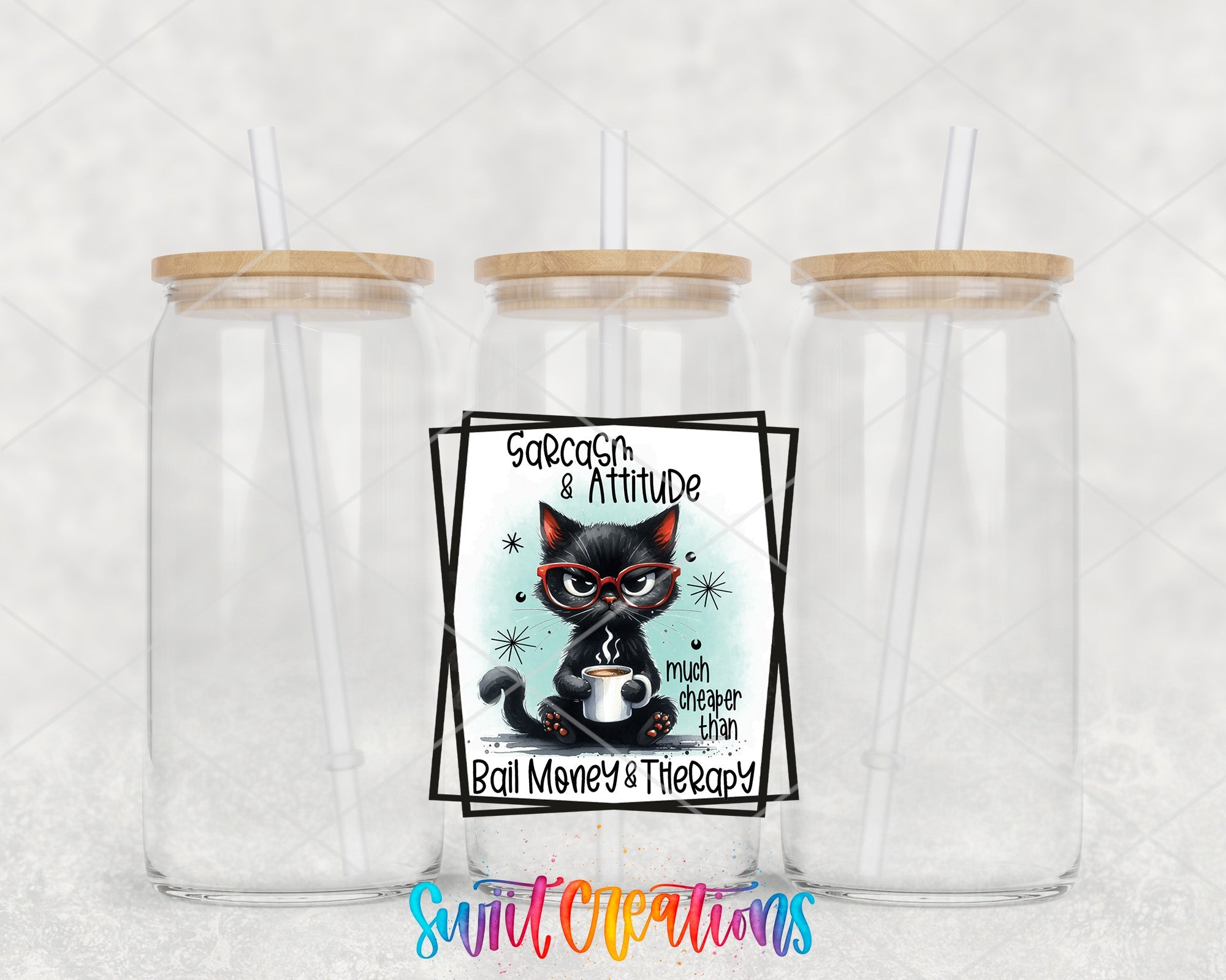 a couple of plastic cups with a cat on them