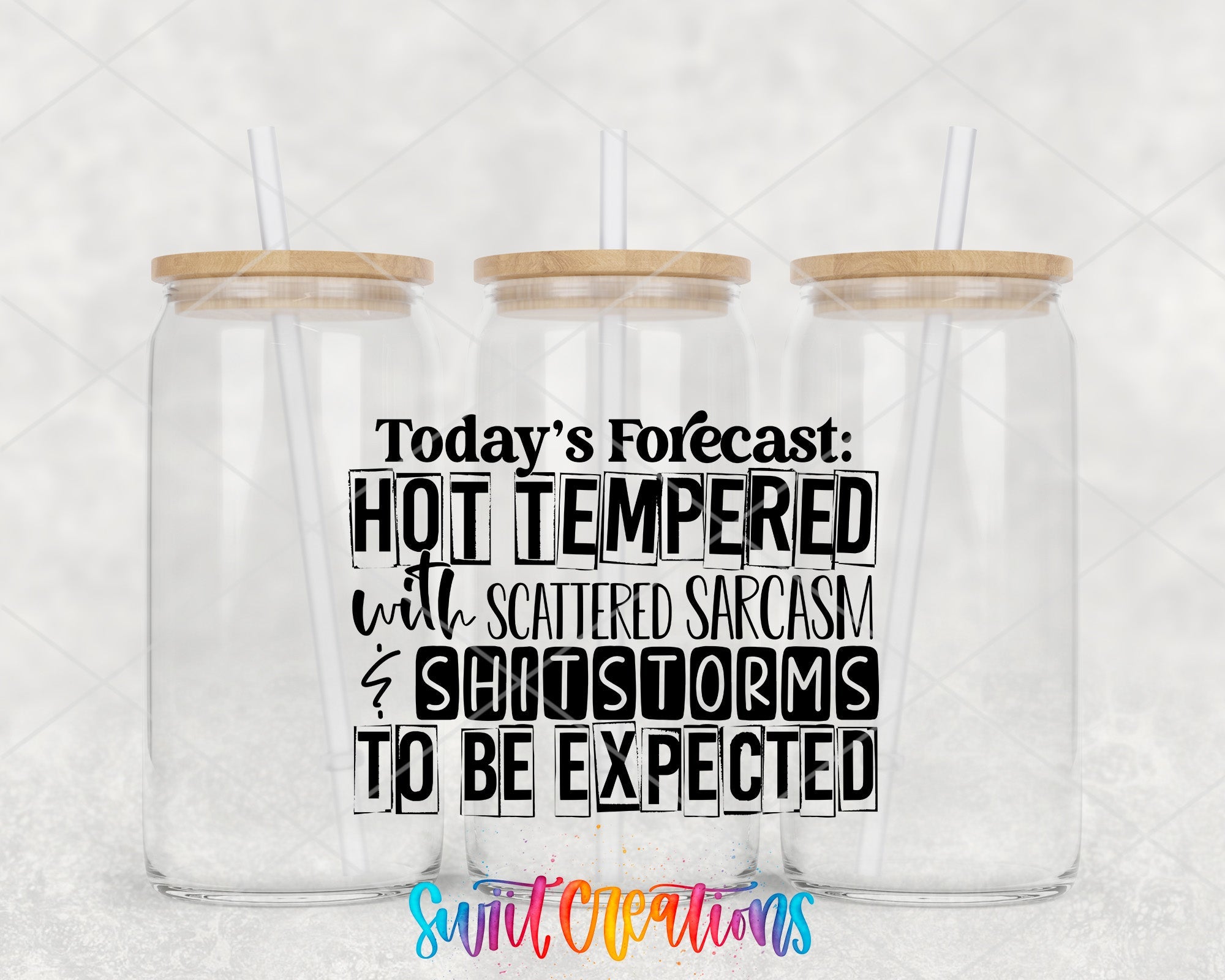 two clear tumblers with words on them