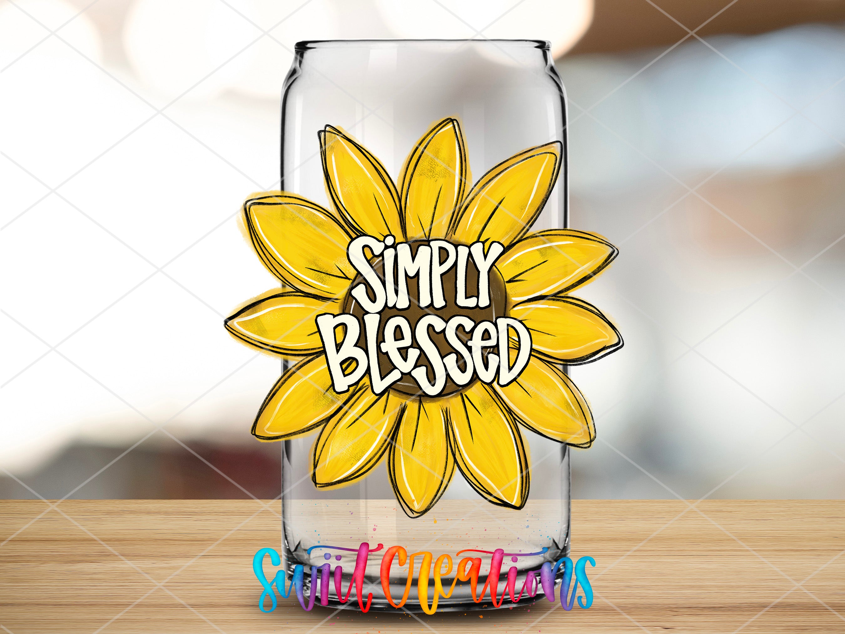 a glass with a sunflower painted on it
