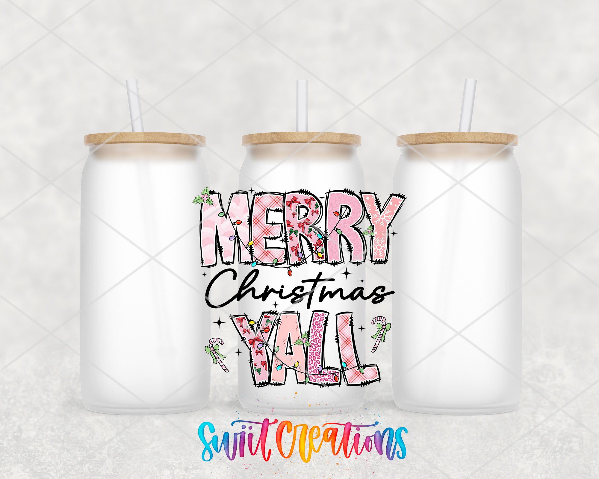 a couple of bottles with a merry christmas y'all on them