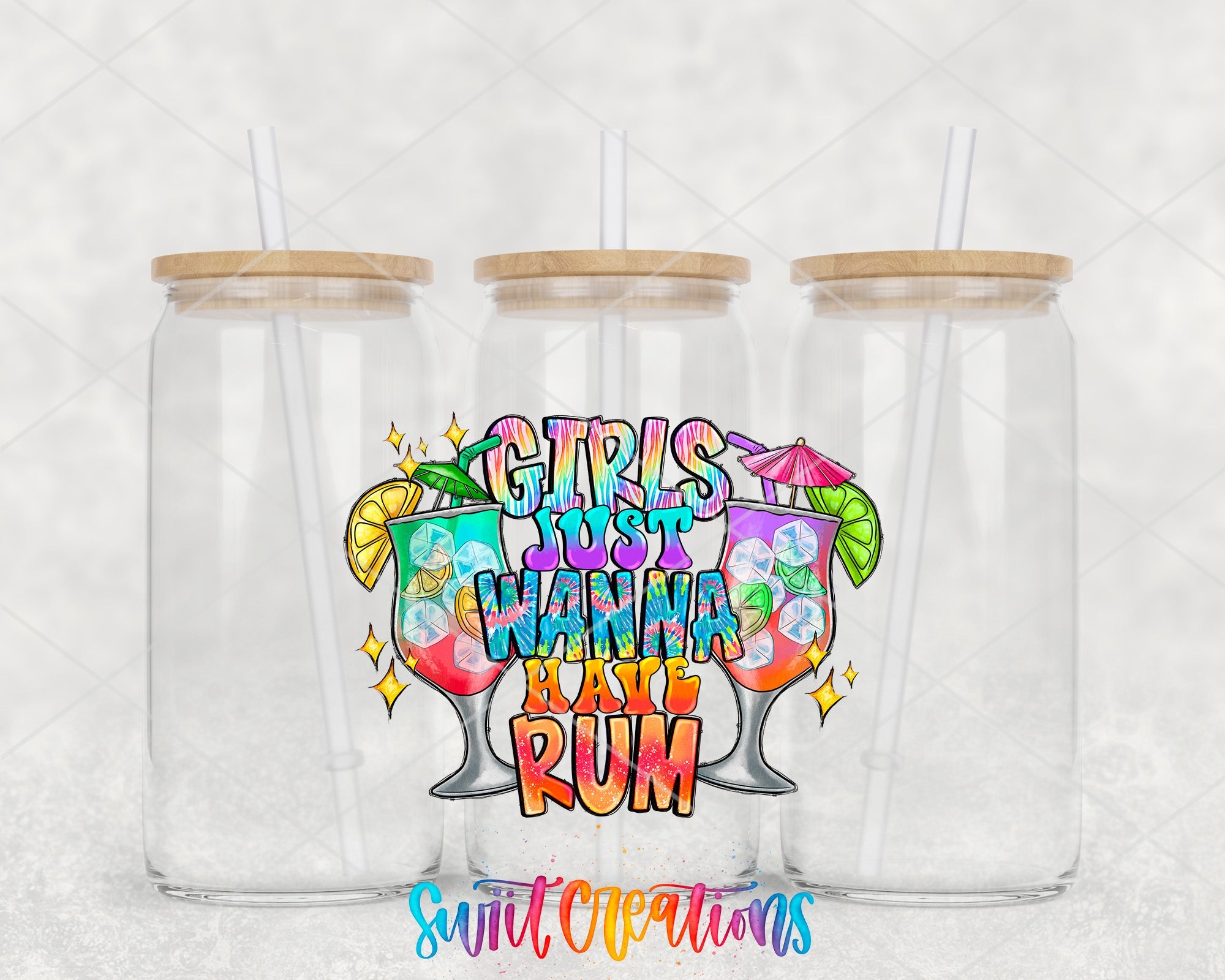 two plastic cups with straws on top of them