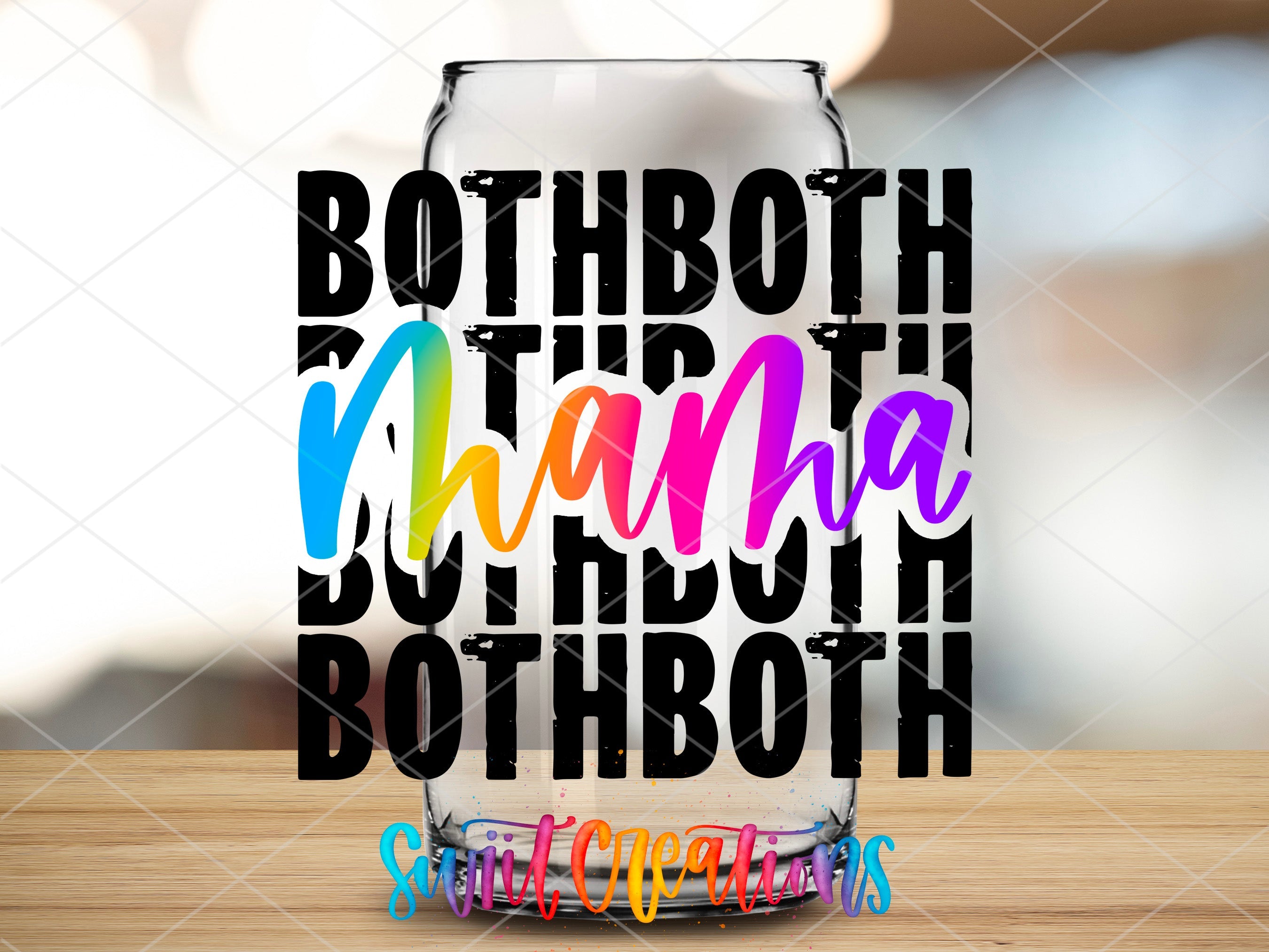 a beer glass with the words, both both in different colors