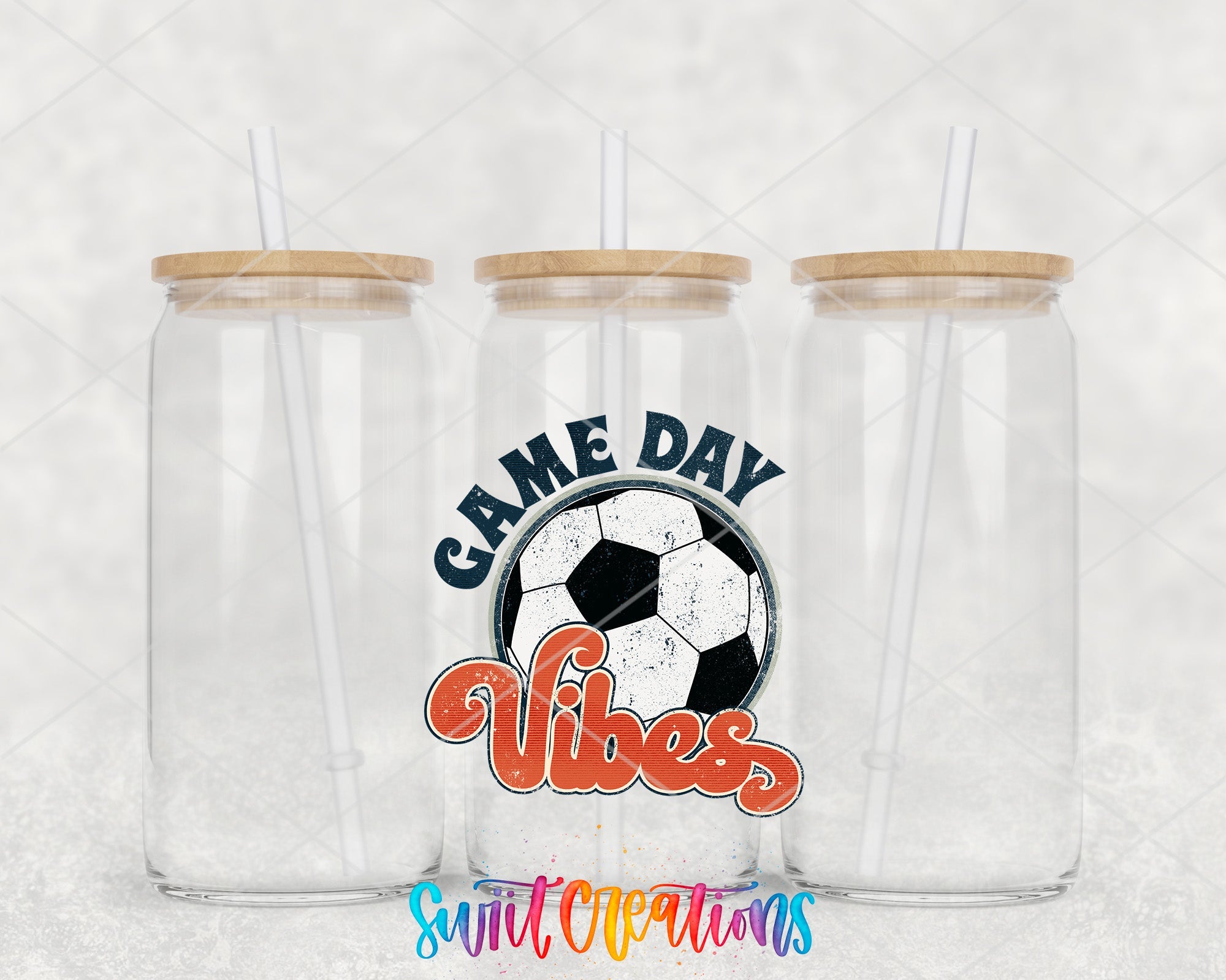 two plastic cups with a soccer ball on them