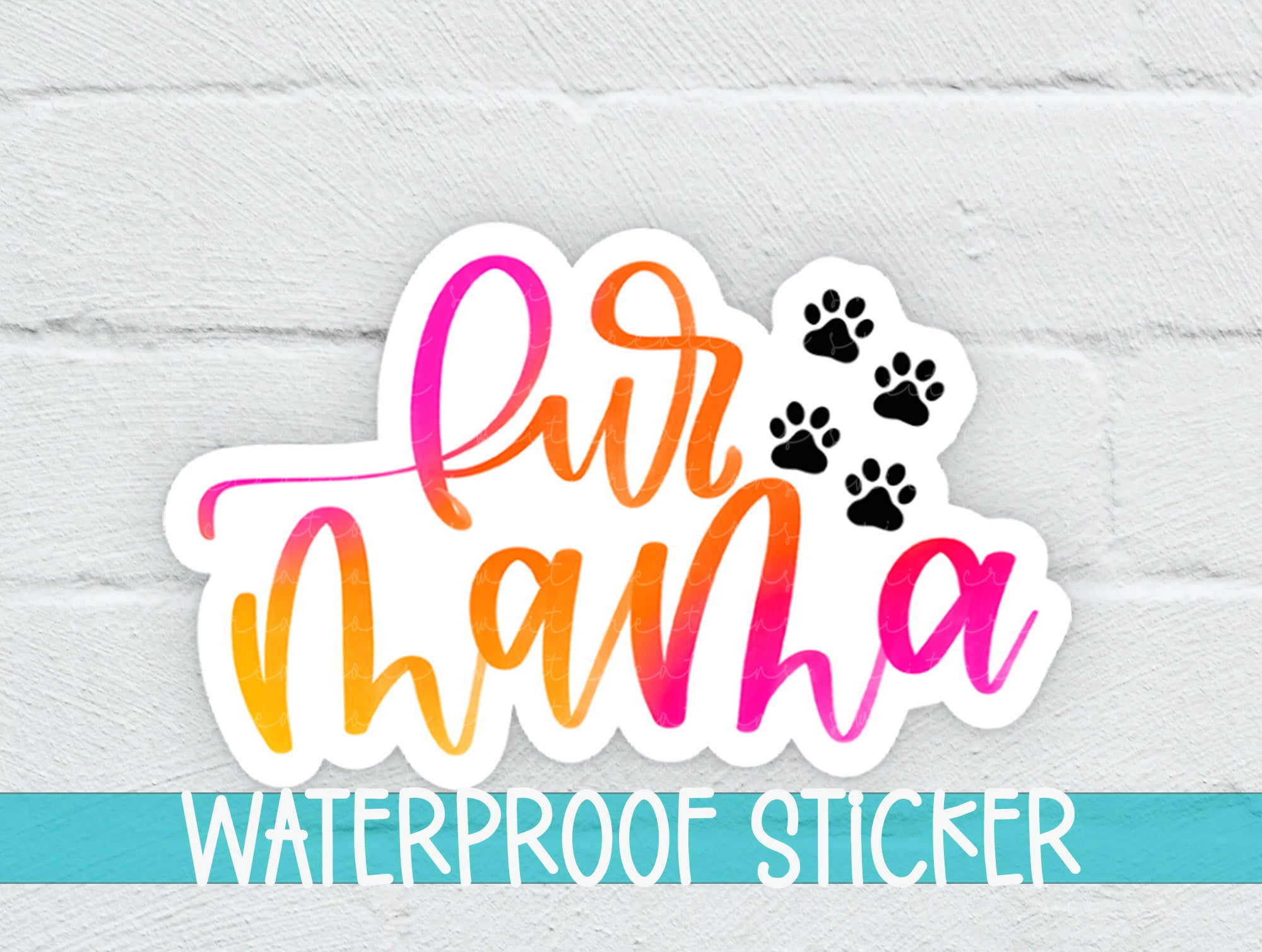 a waterproof sticker with a paw print on it