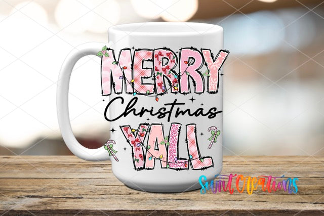 a white coffee mug with merry christmas wall on it
