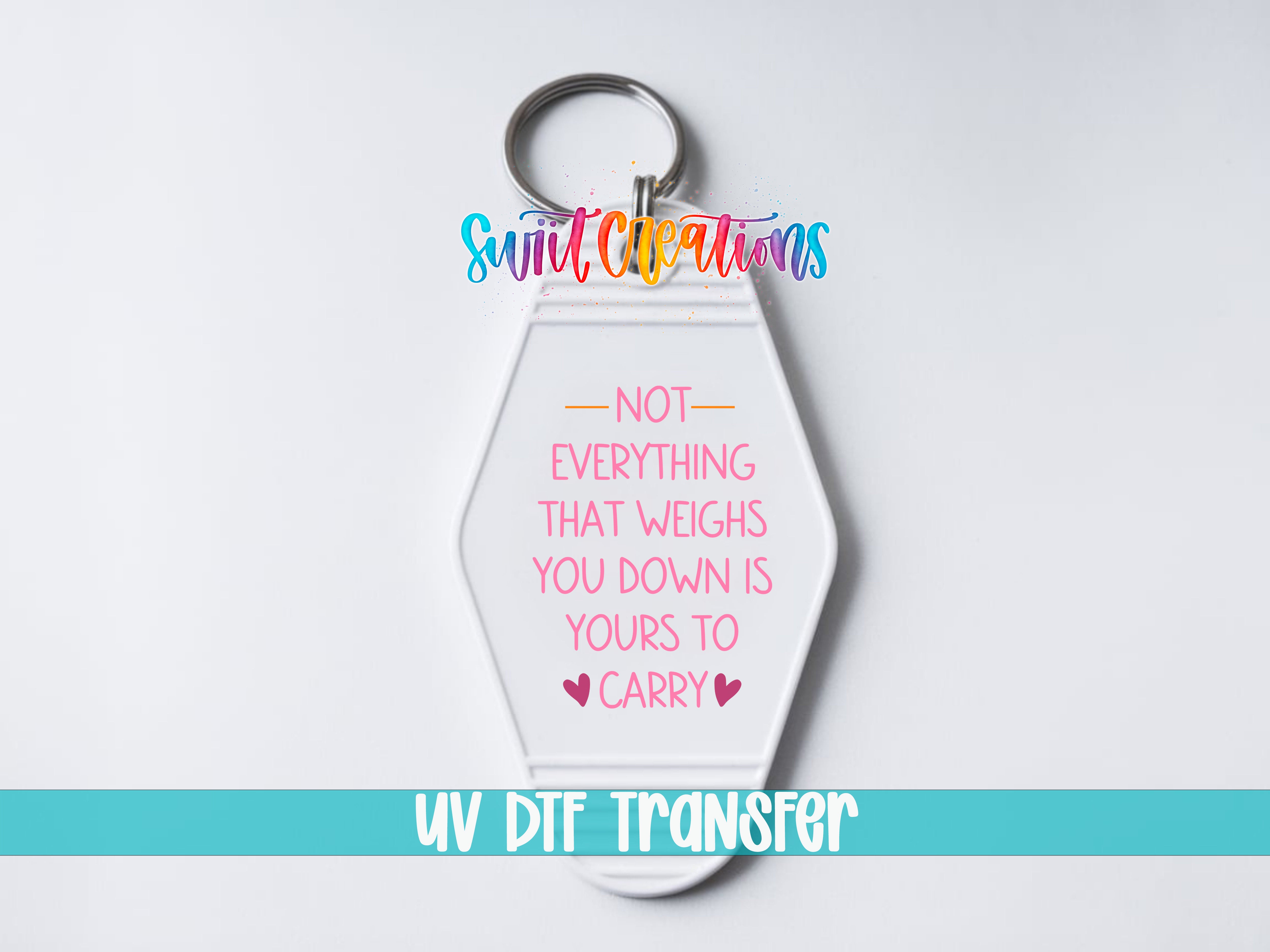 A keychain with a message printed on it.