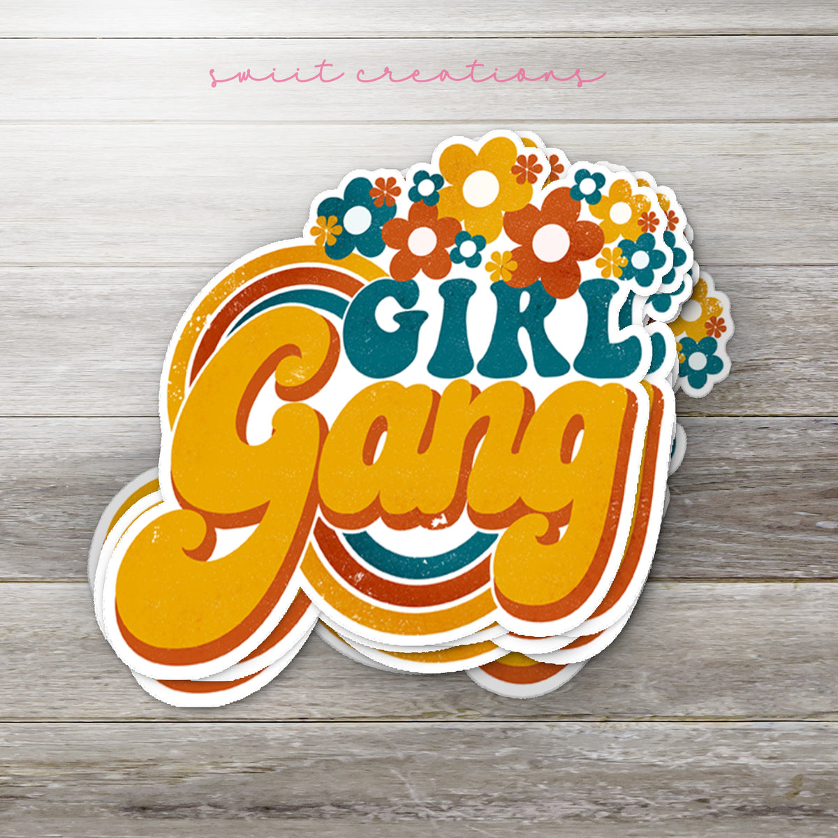a sticker that says girl gang on it