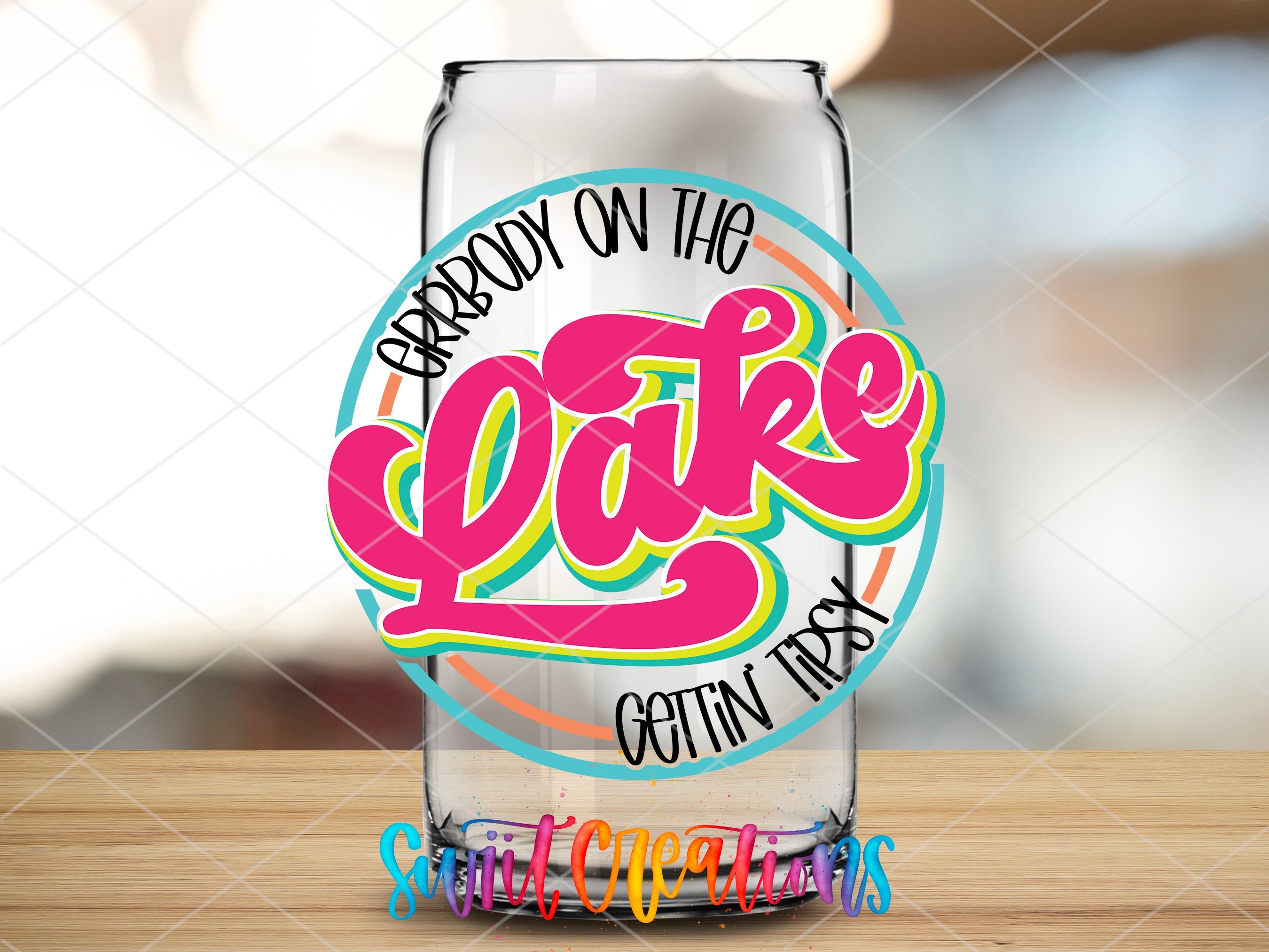 a glass with the word cake written on it