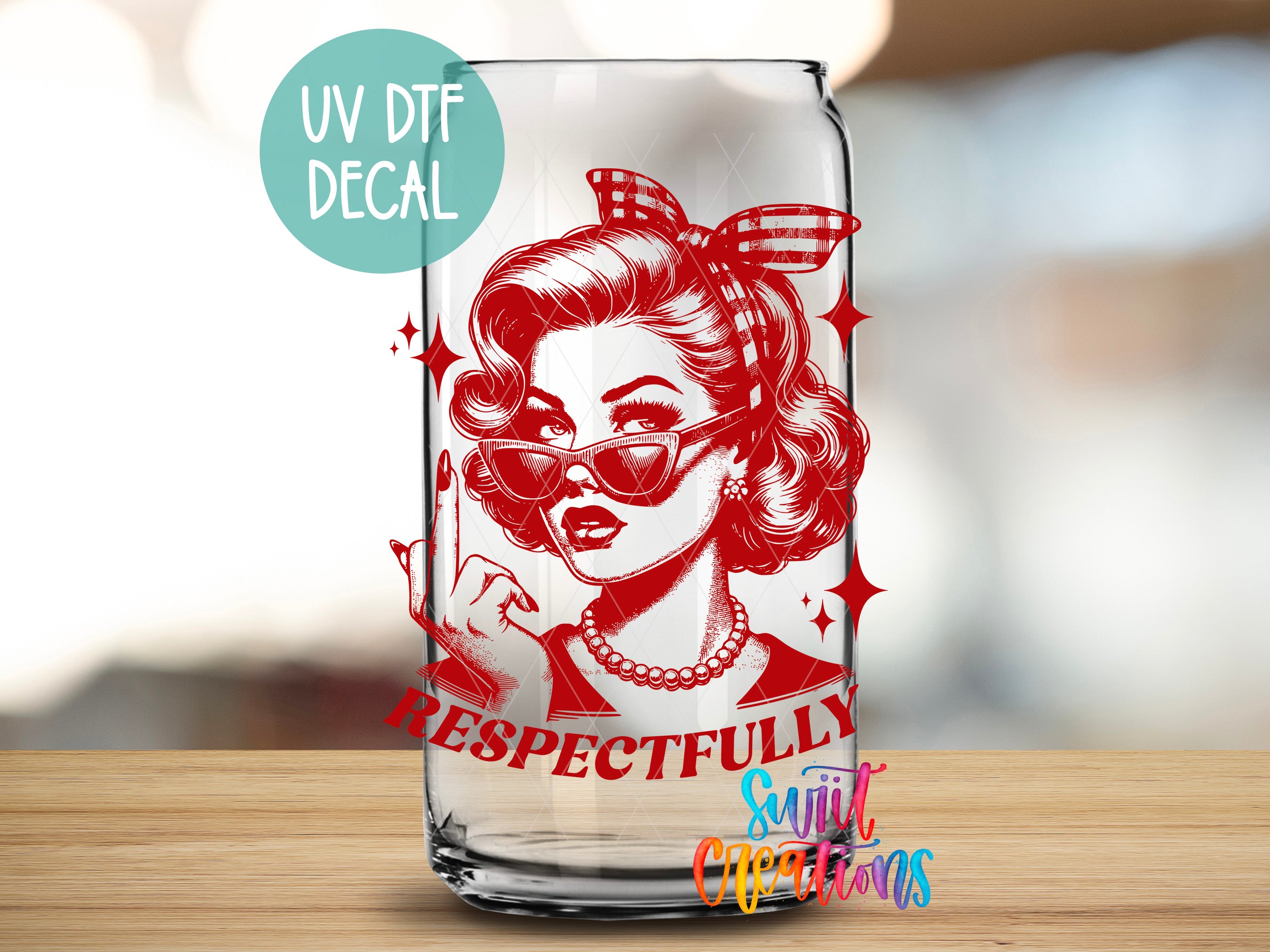 a glass that has a picture of a woman on it
