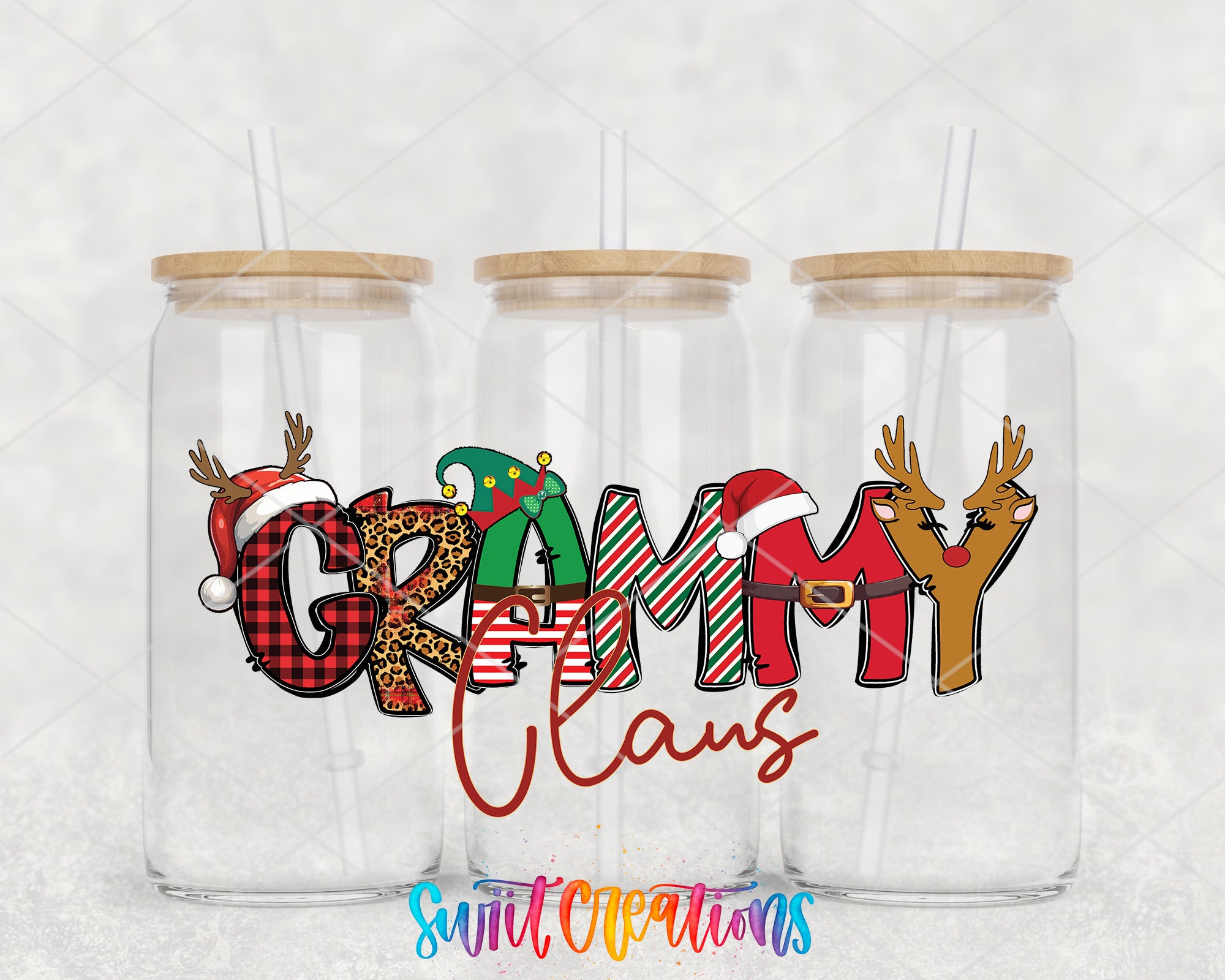 a couple of glasses with christmas decorations on them