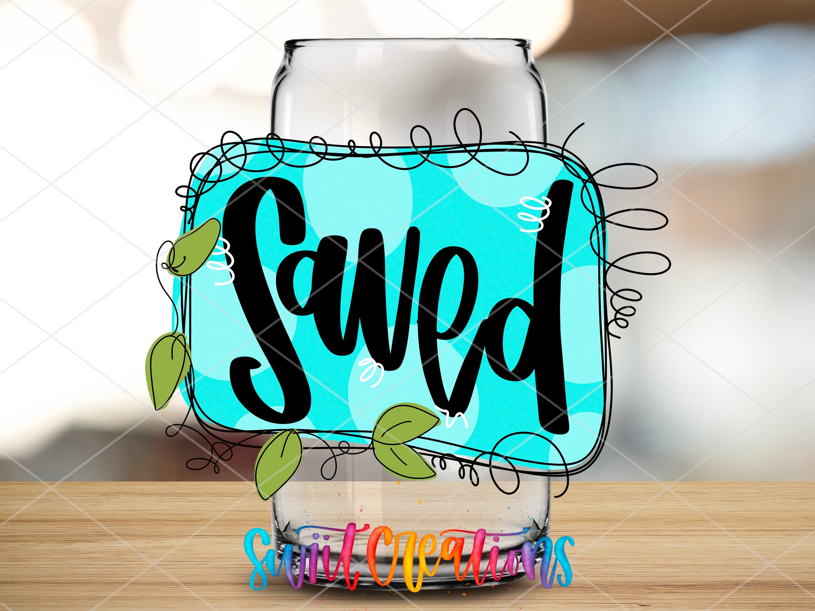 a glass jar with the word sold on it