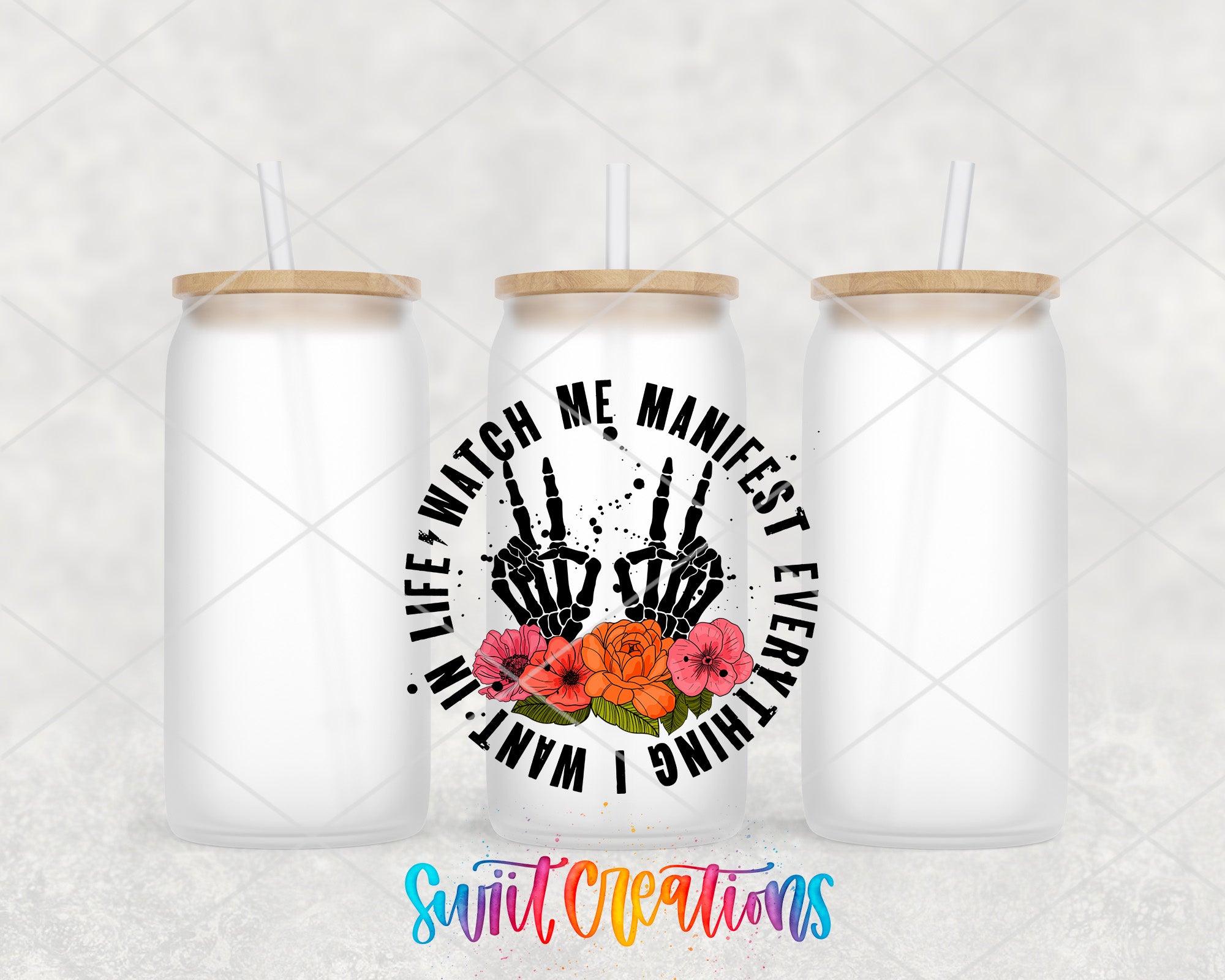 a couple of white mason jars sitting next to each other