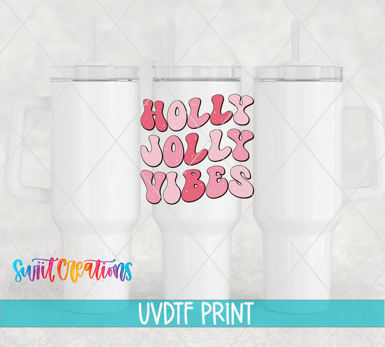 three white tumbles with pink hearts on them