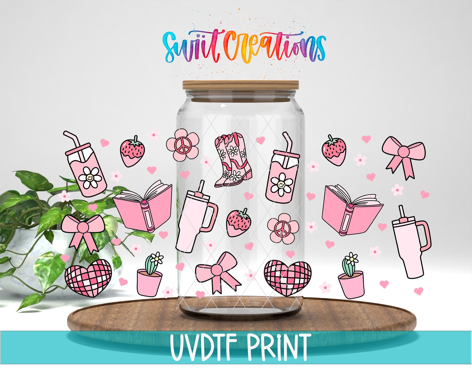 a glass jar filled with lots of cute items