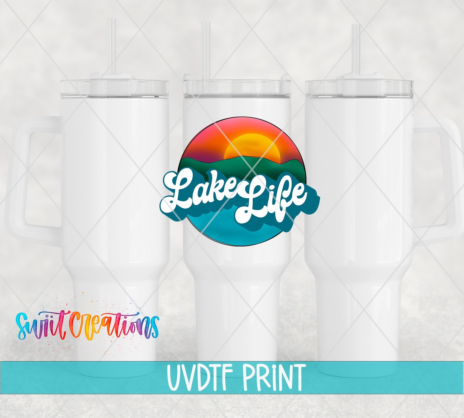 three white tumblers with the words lake life on them