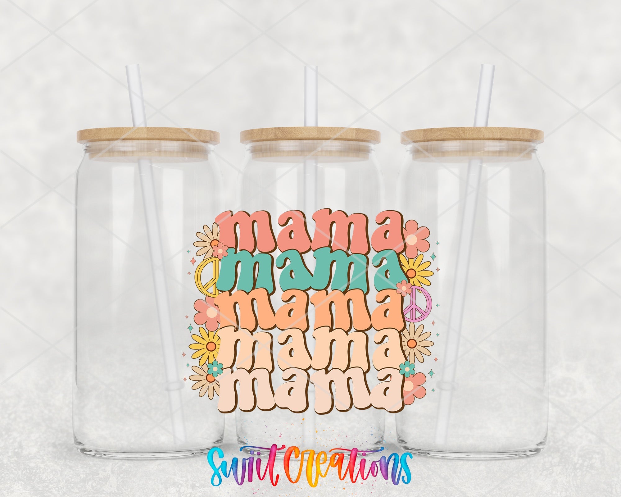 two clear tumblers with the words mama on them