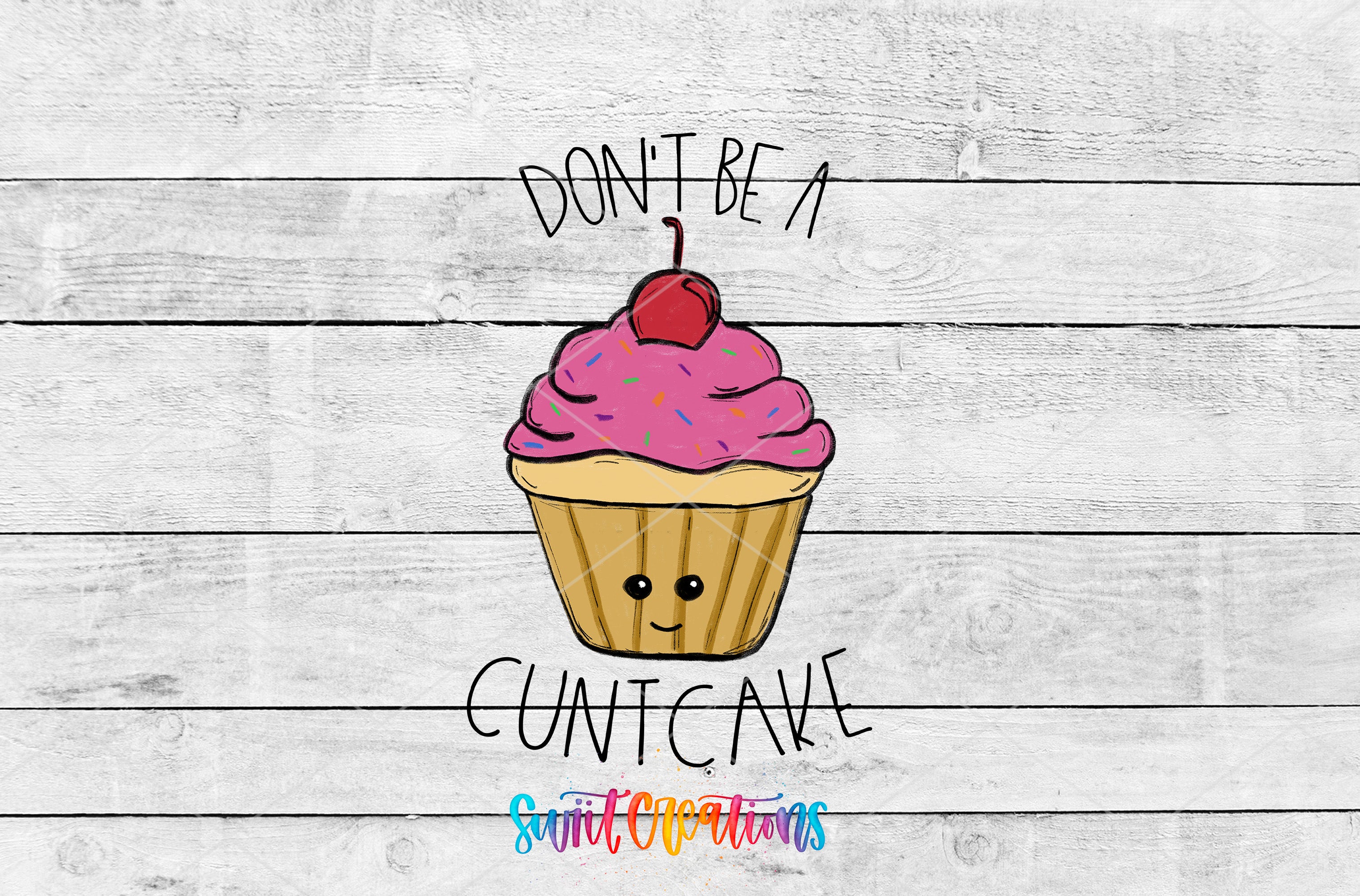 A cupcake with a cherry on top, accompanied by the text "DON'T BE A CUTCADE" and "Swatch Operations" in a colorful, playful font.