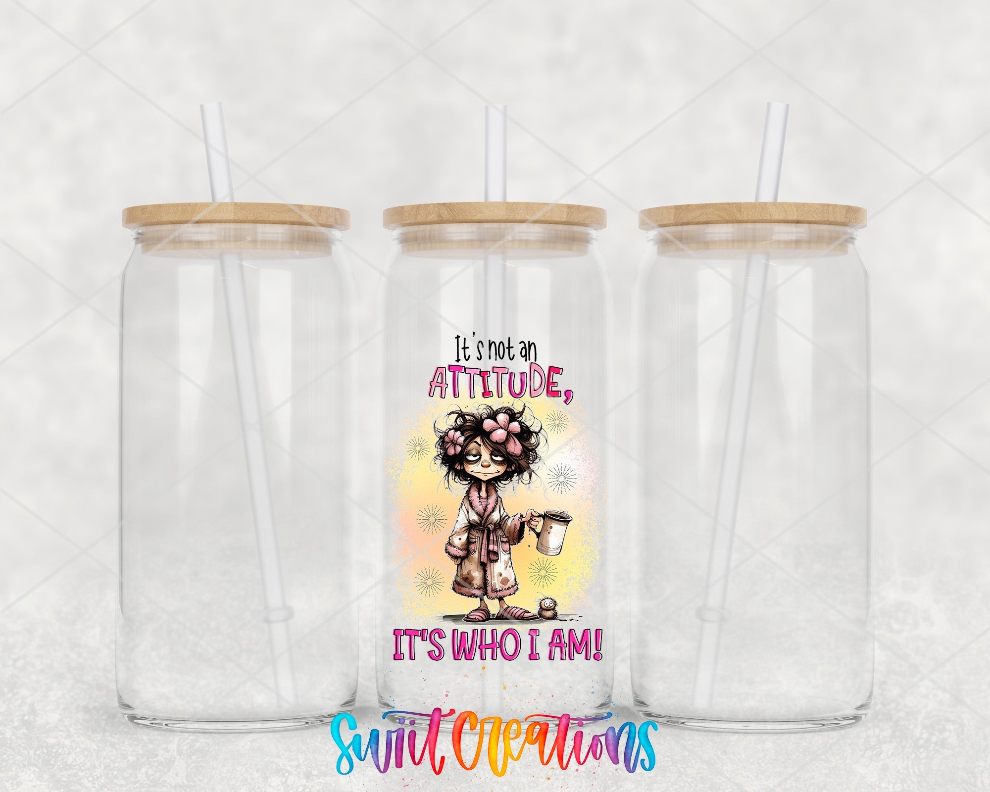 two clear tumblers with a picture of a cat on them