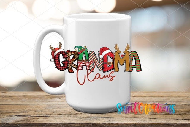 a white coffee mug with the word grandma on it