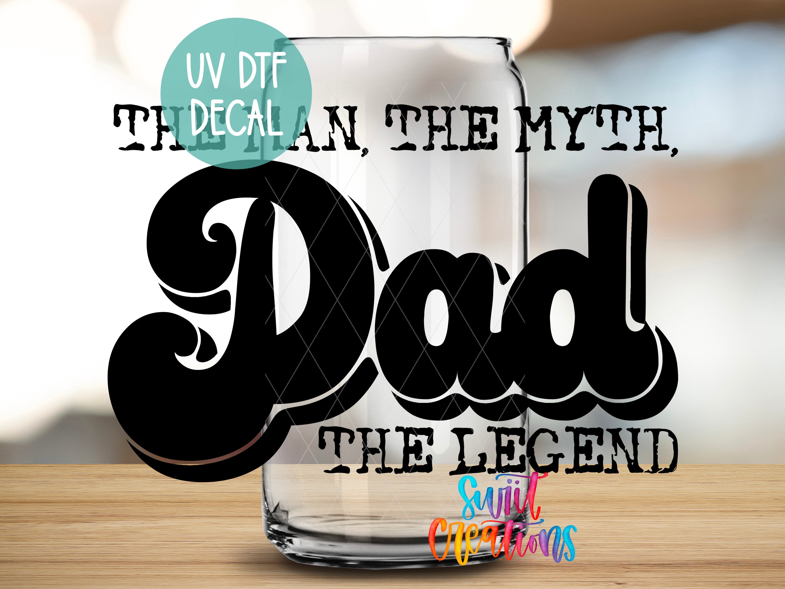 a glass with the words dad on it