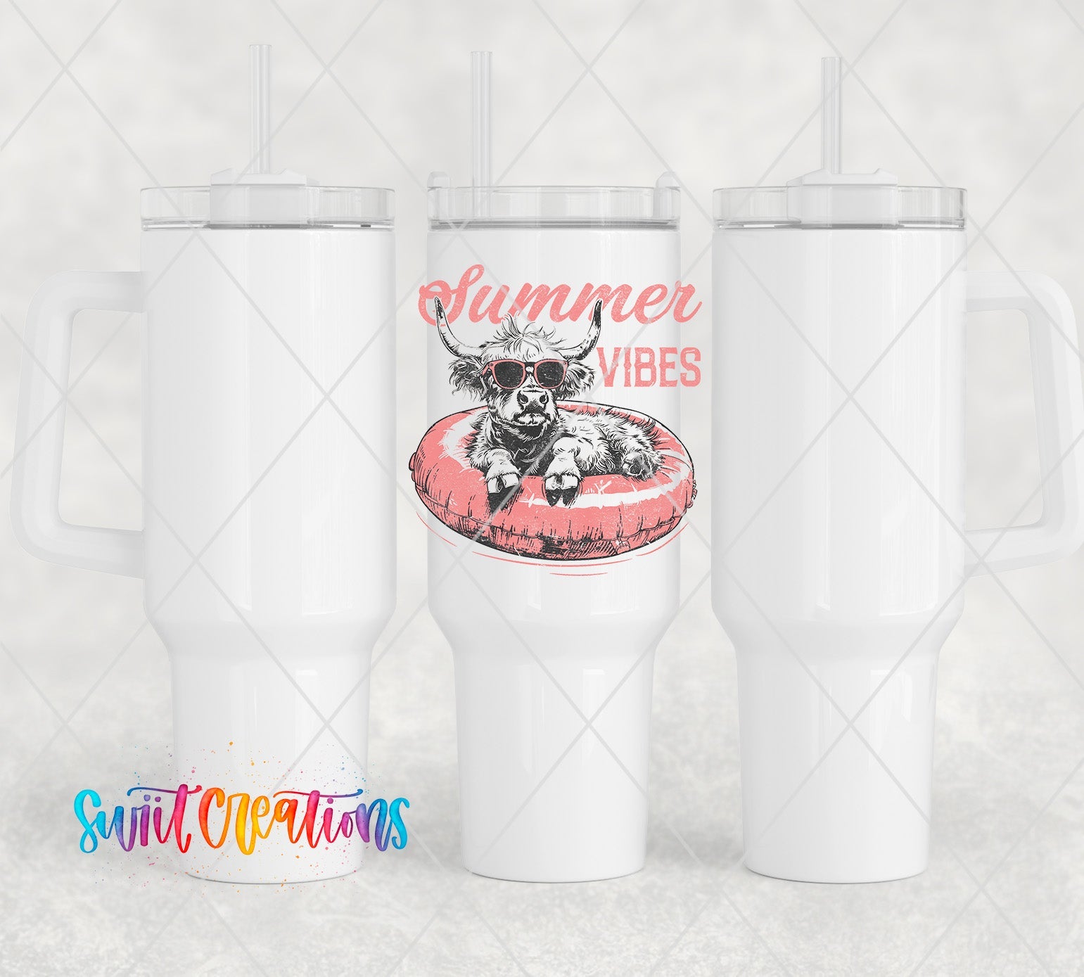 a white tumbler cup with a picture of a cow on it