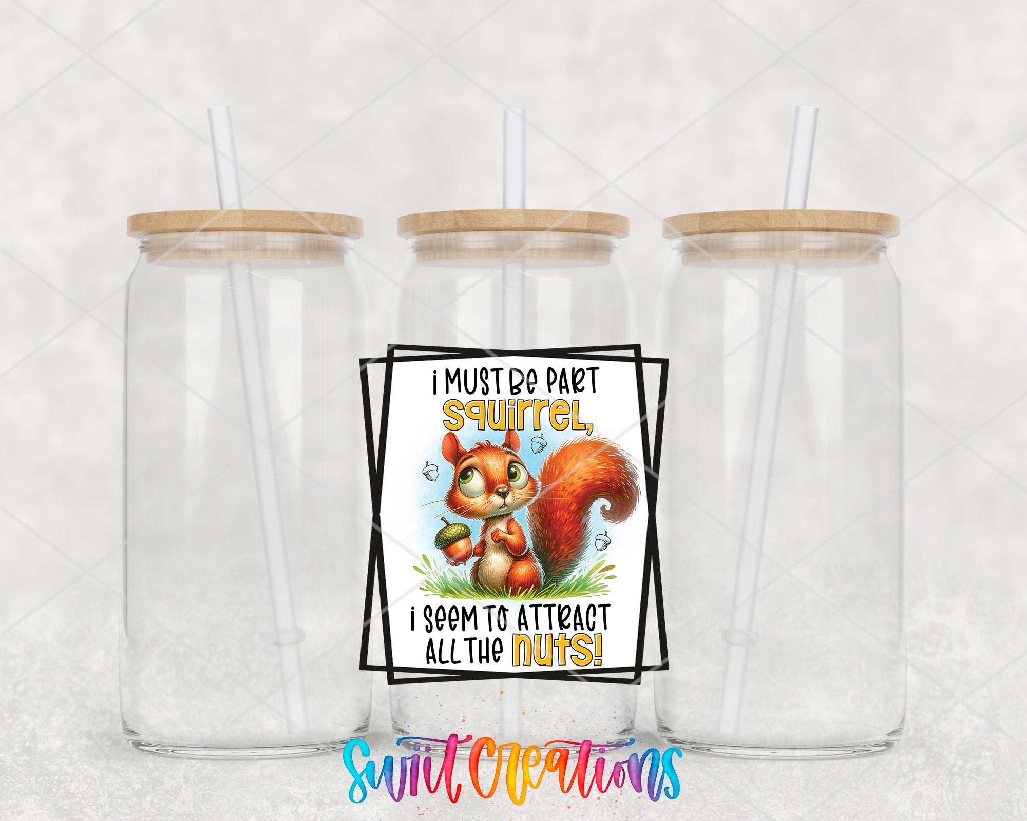 two plastic cups with a squirrel on the front and a squirrel on the back