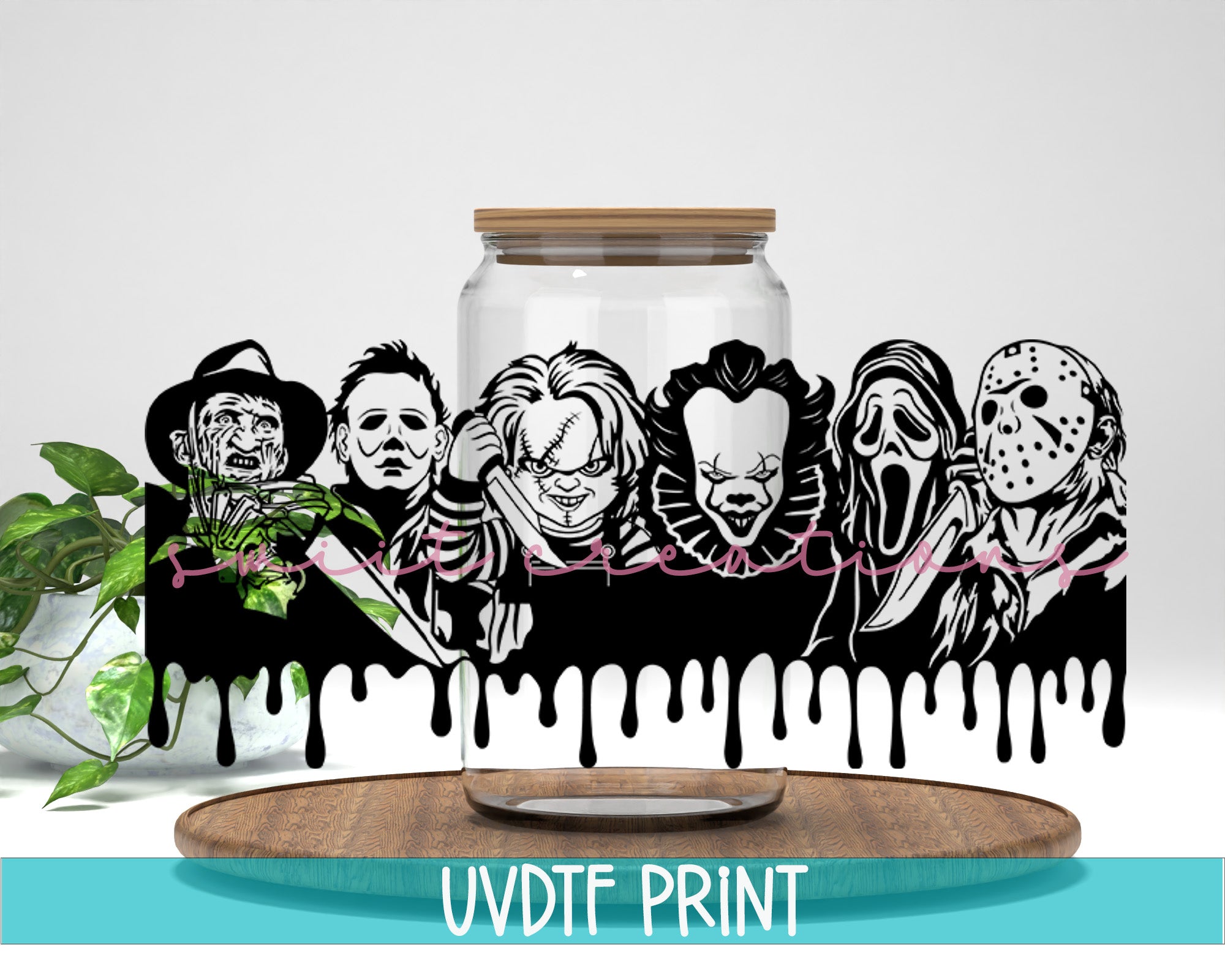 a jar with a drawing of five people in it
