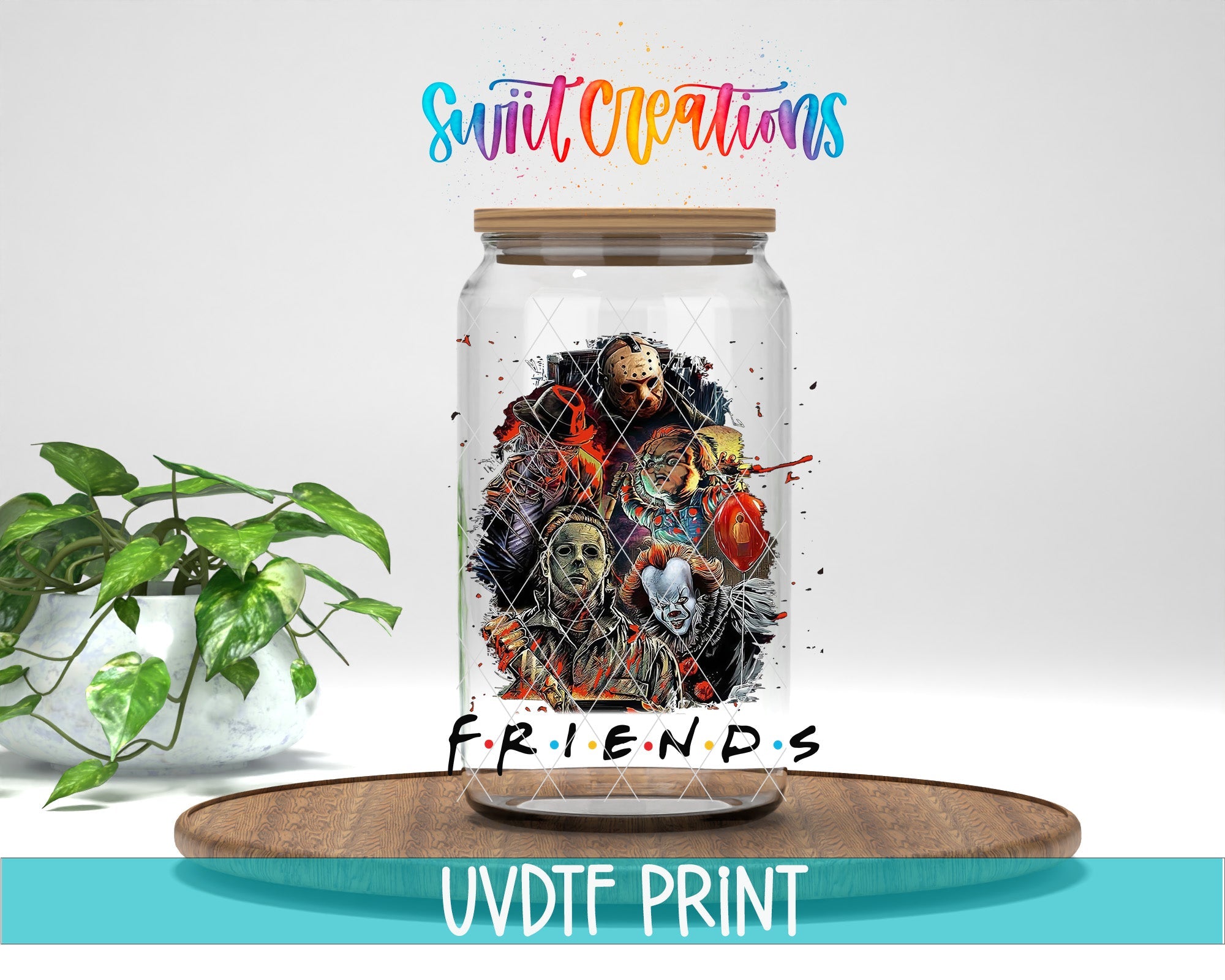 a jar with a picture of a group of people inside of it