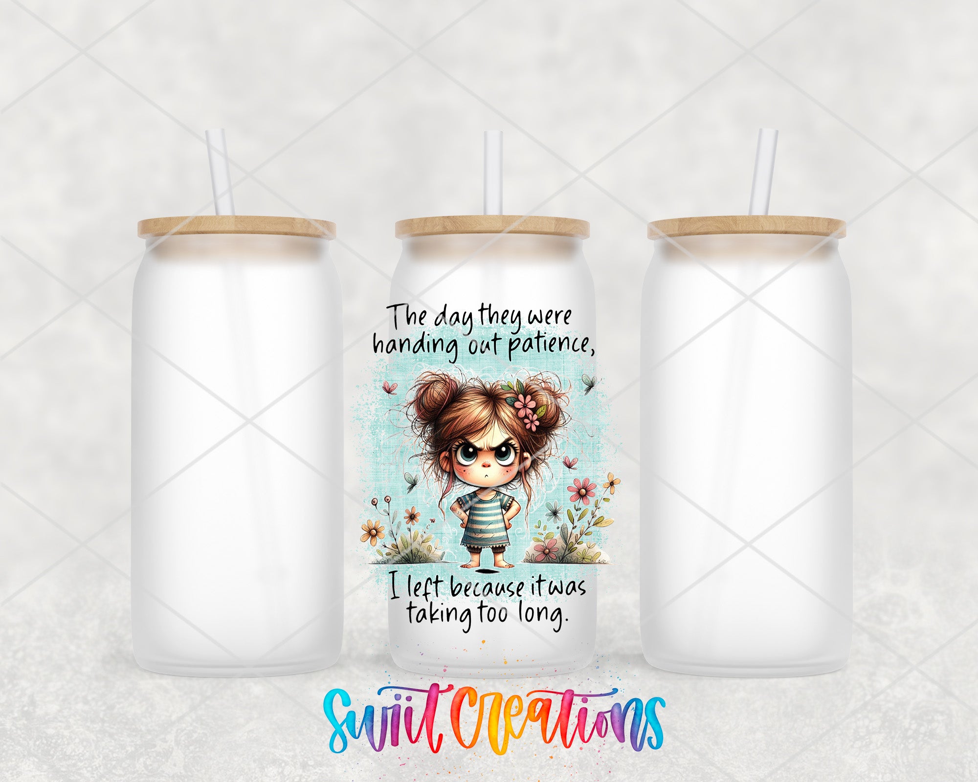 two white tumbles with a picture of a girl on them