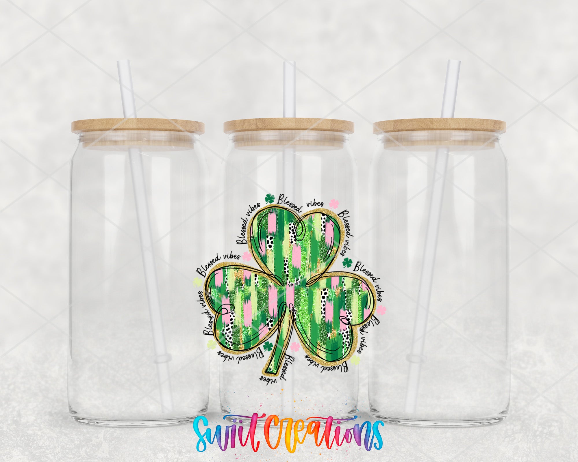 two st patrick's day drinking glasses with straws