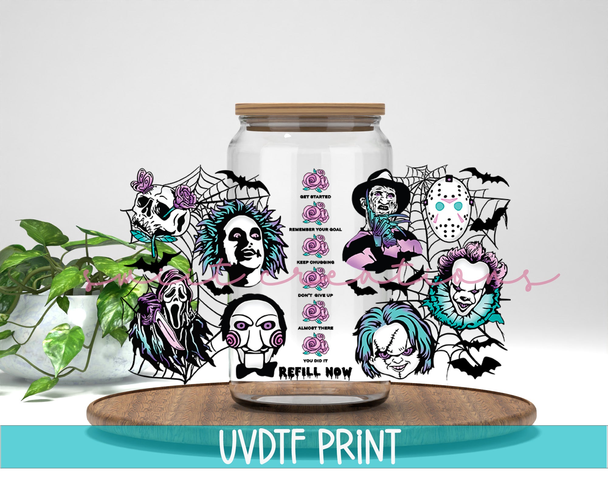 a jar with a picture of a couple of clowns on it