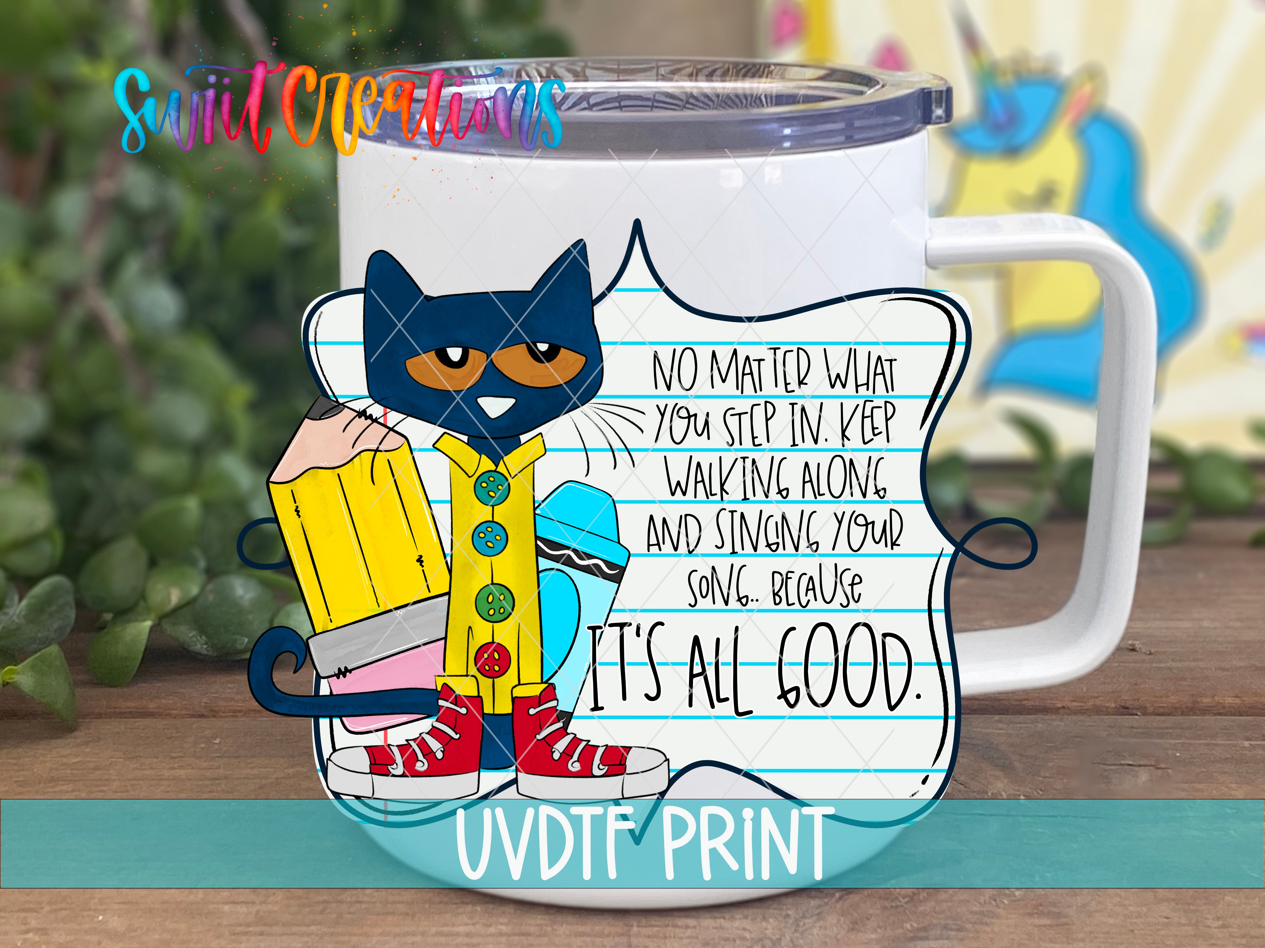 a mug with a picture of pete the cat on it