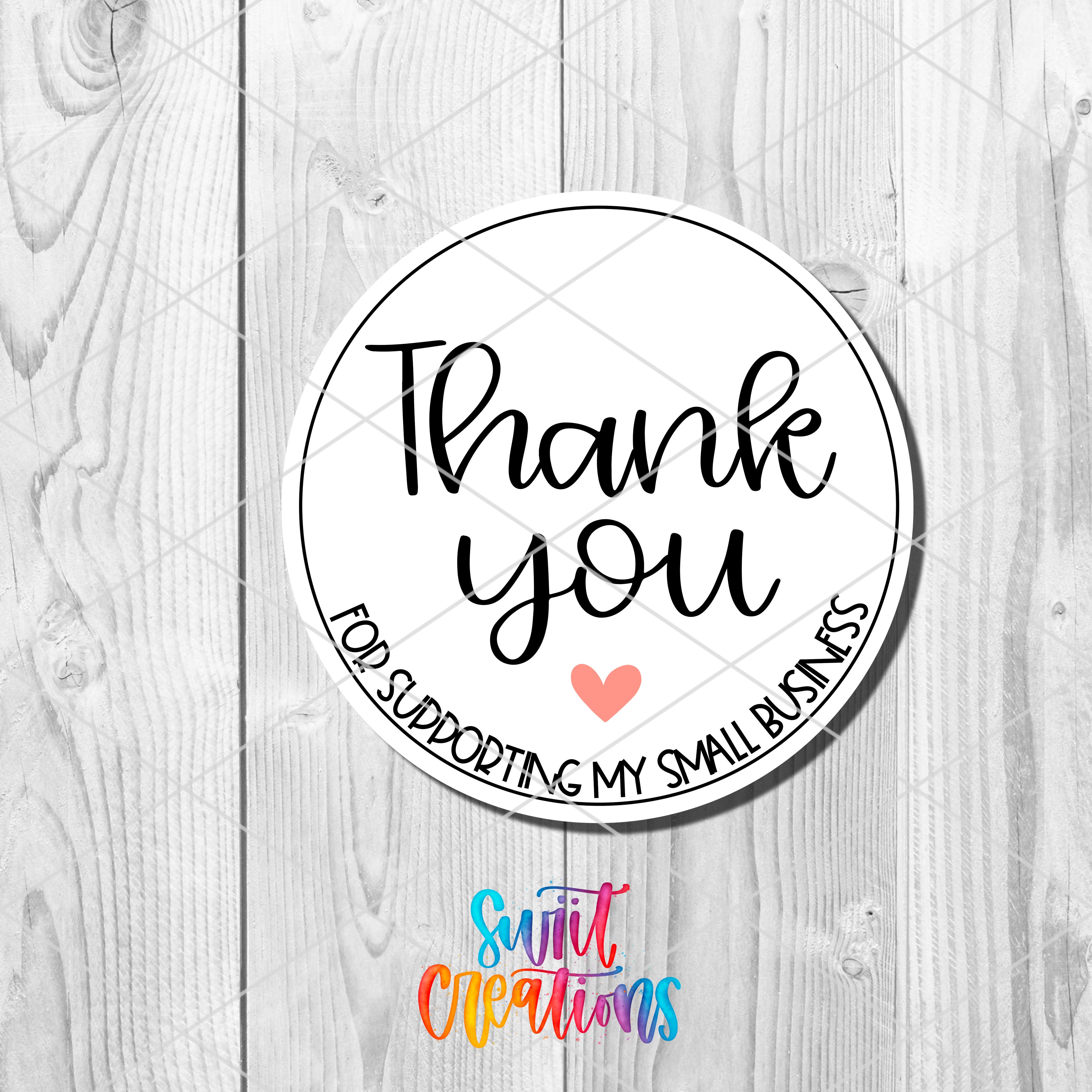 a sticker with the words thank you and a heart