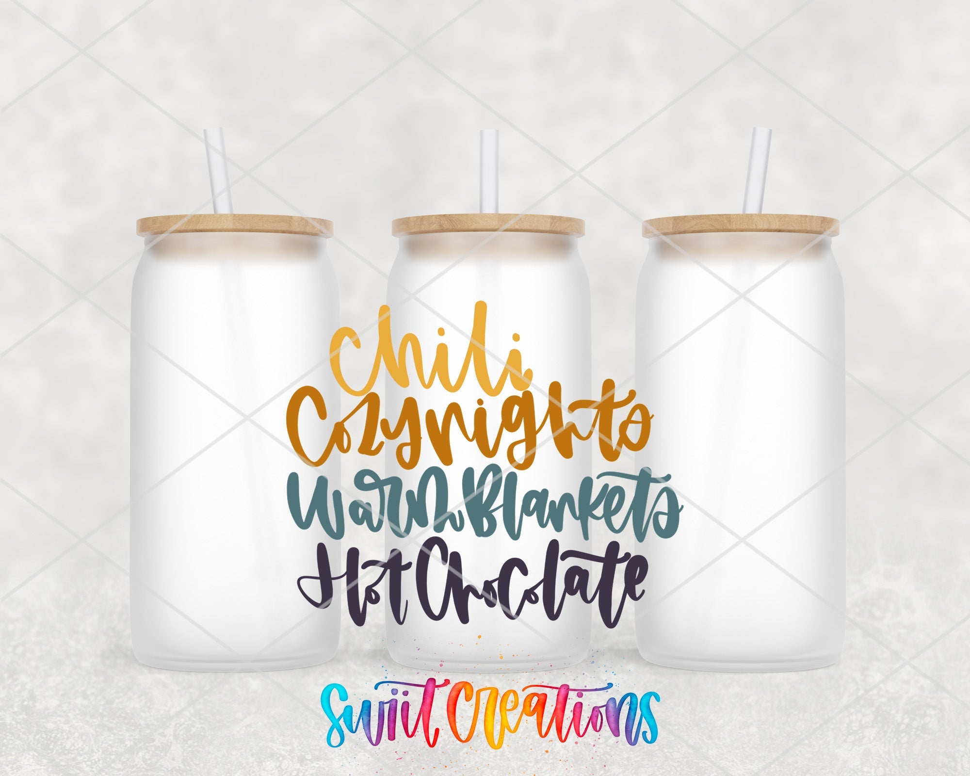 three personalized tumbles with straw tops on a white background