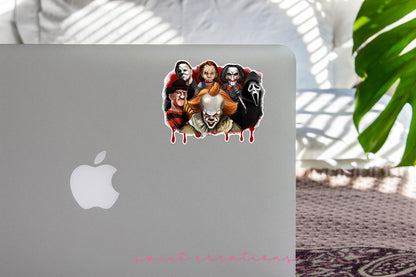 Horror Movie Villains sticker on the lid of a silver laptop