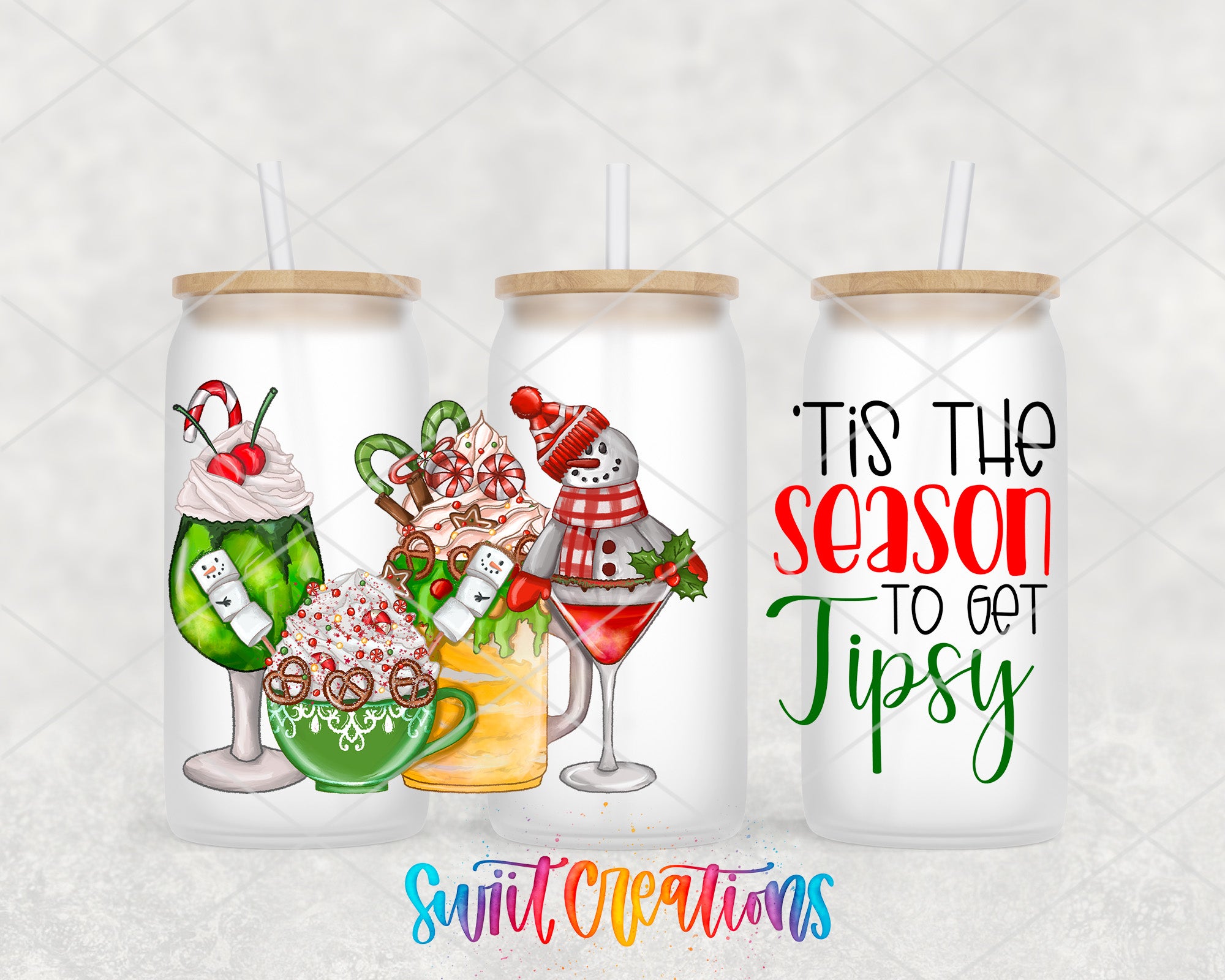 a couple of cups with christmas decorations on them