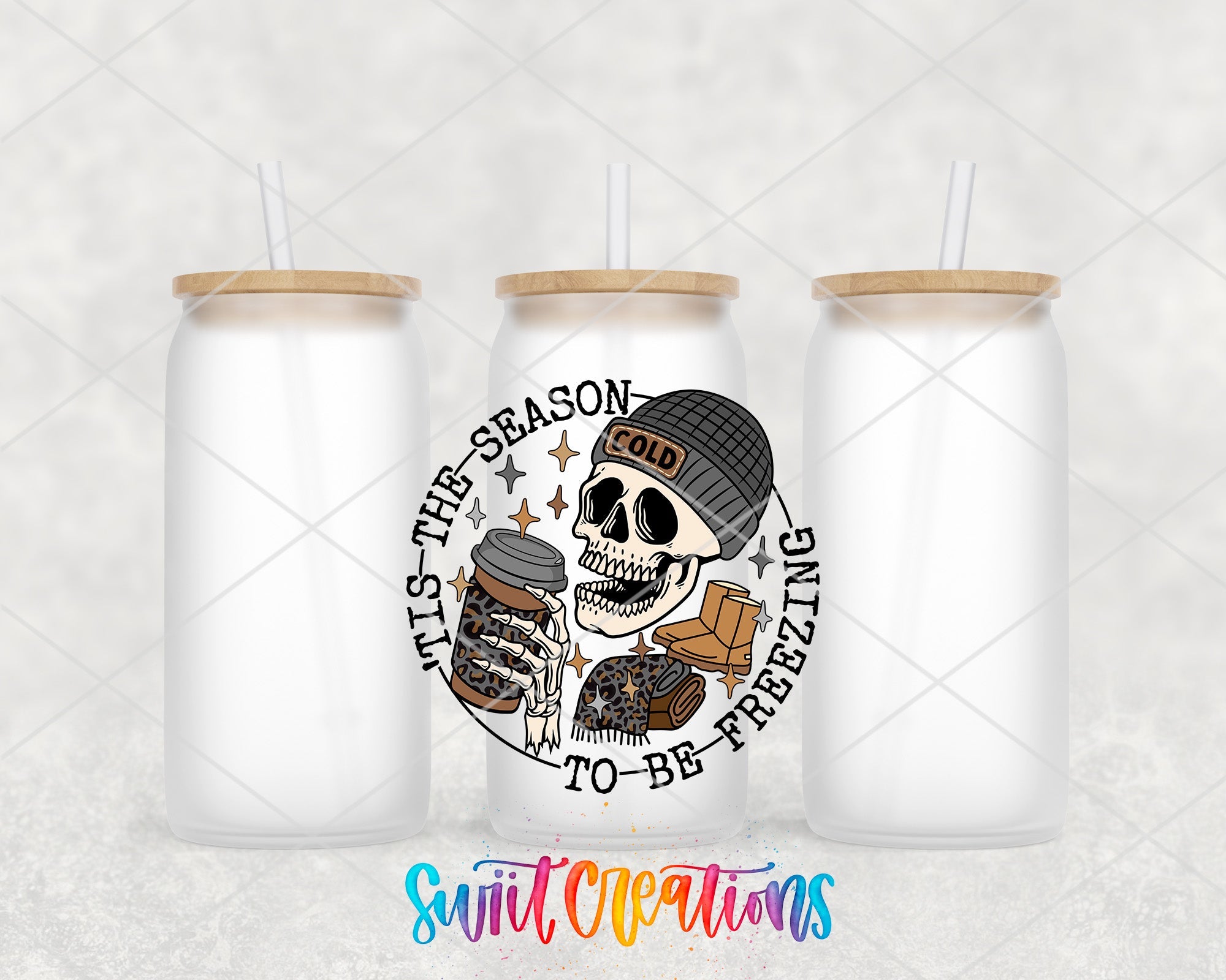 a couple of mason jars with a skull on them