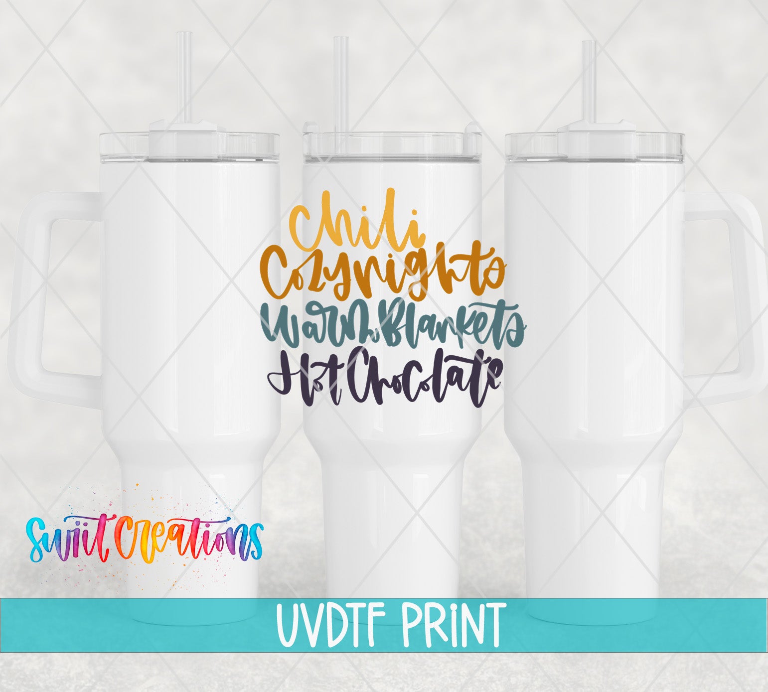 three coffee mugs with different lettering on them